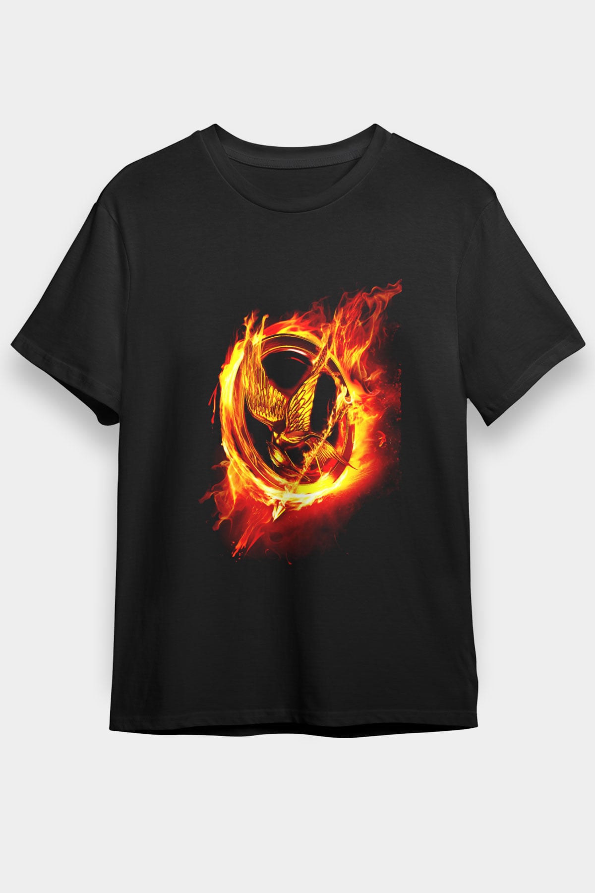 Unisex Açlık Oyunları (The Hunger Games) Baskılı Siyah T-Shirt