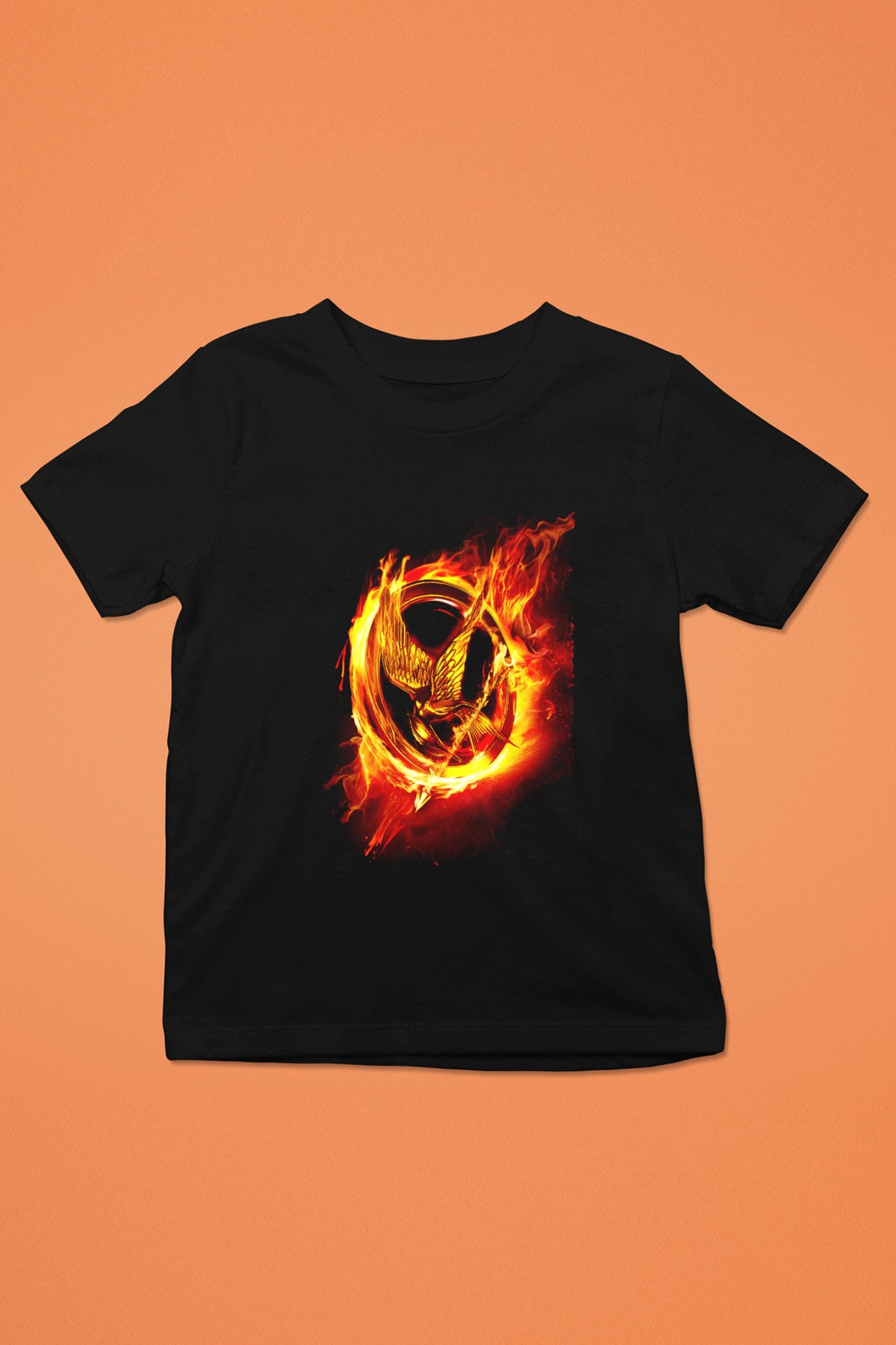 Unisex Açlık Oyunları (The Hunger Games) Baskılı Siyah Çocuk T-Shirt