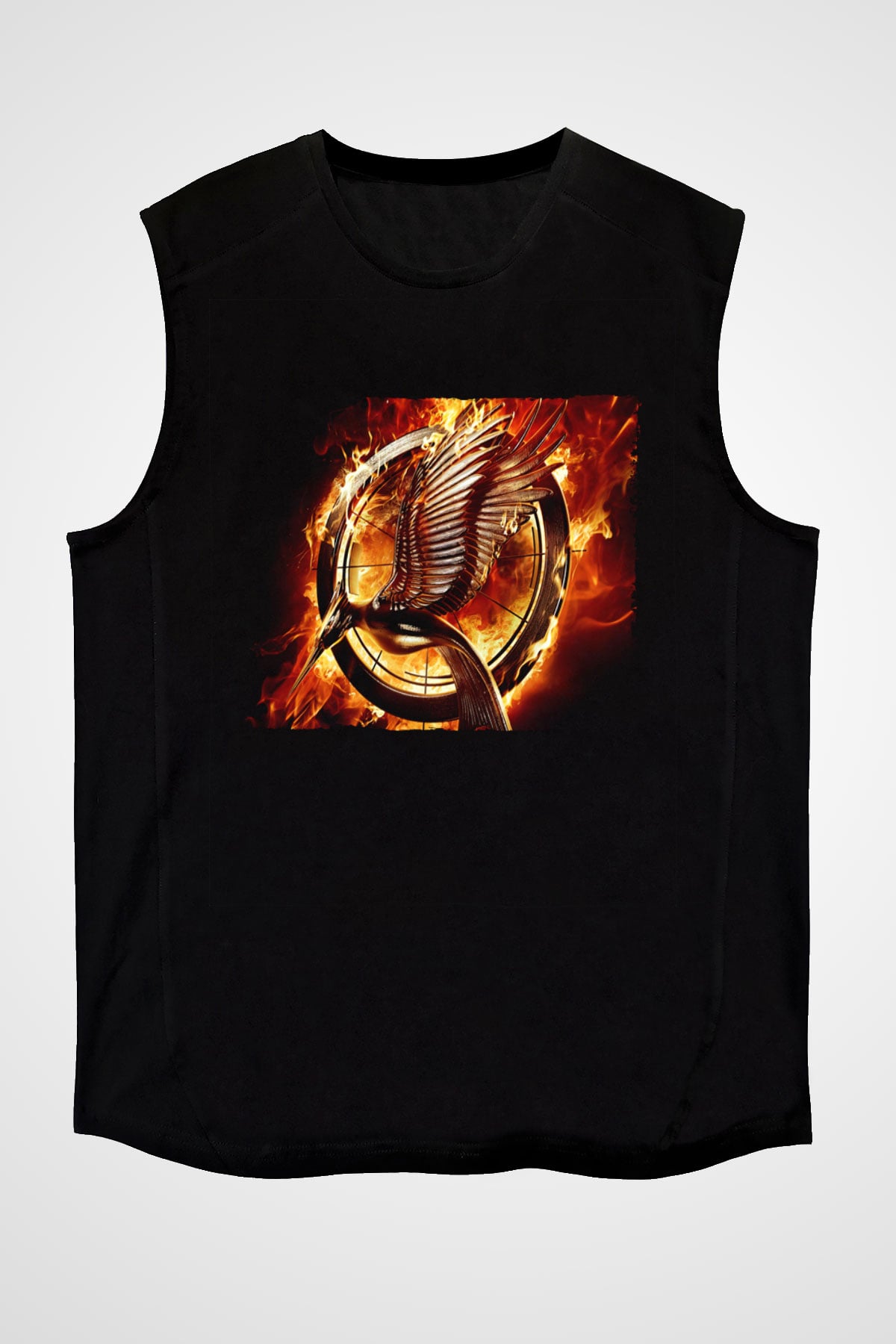 Unisex Açlık Oyunları (The Hunger Games) Baskılı Siyah Unisex Kolsuz Tişört