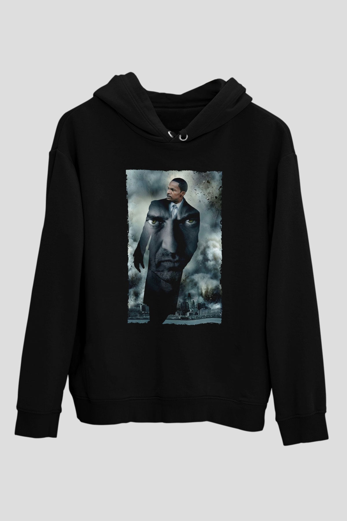 Unisex Adalet Peşinde (Law Abiding Citizen) Baskılı Siyah Kapüşonlu Sweatshirt