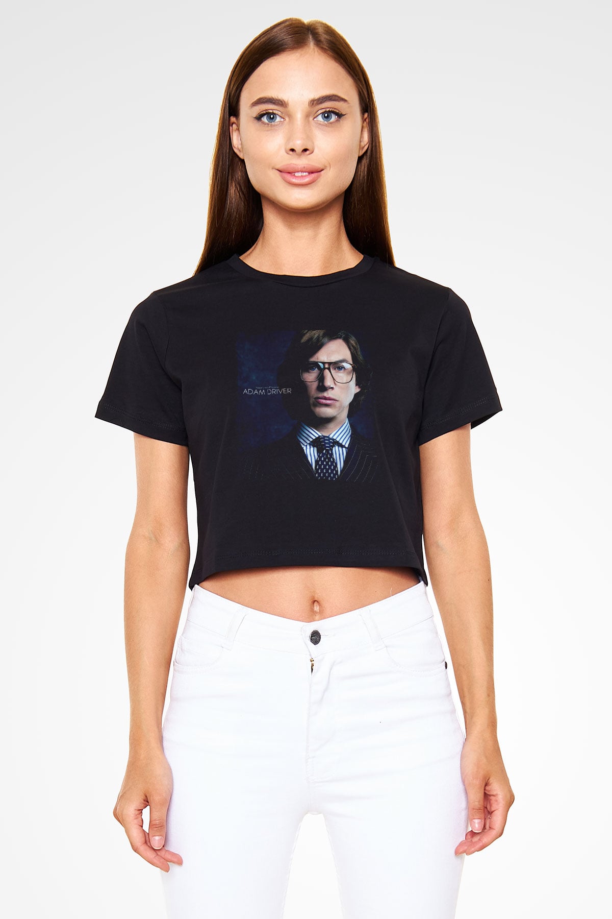 Unisex Adam Driver Baskılı Siyah Crop Top Tişört