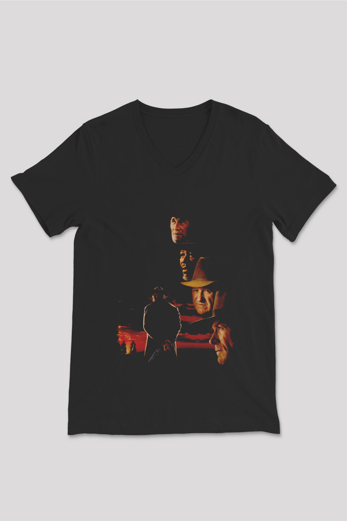 Unisex Affedilmeyen (Unforgiven) Baskılı Siyah V Yaka T-shirt