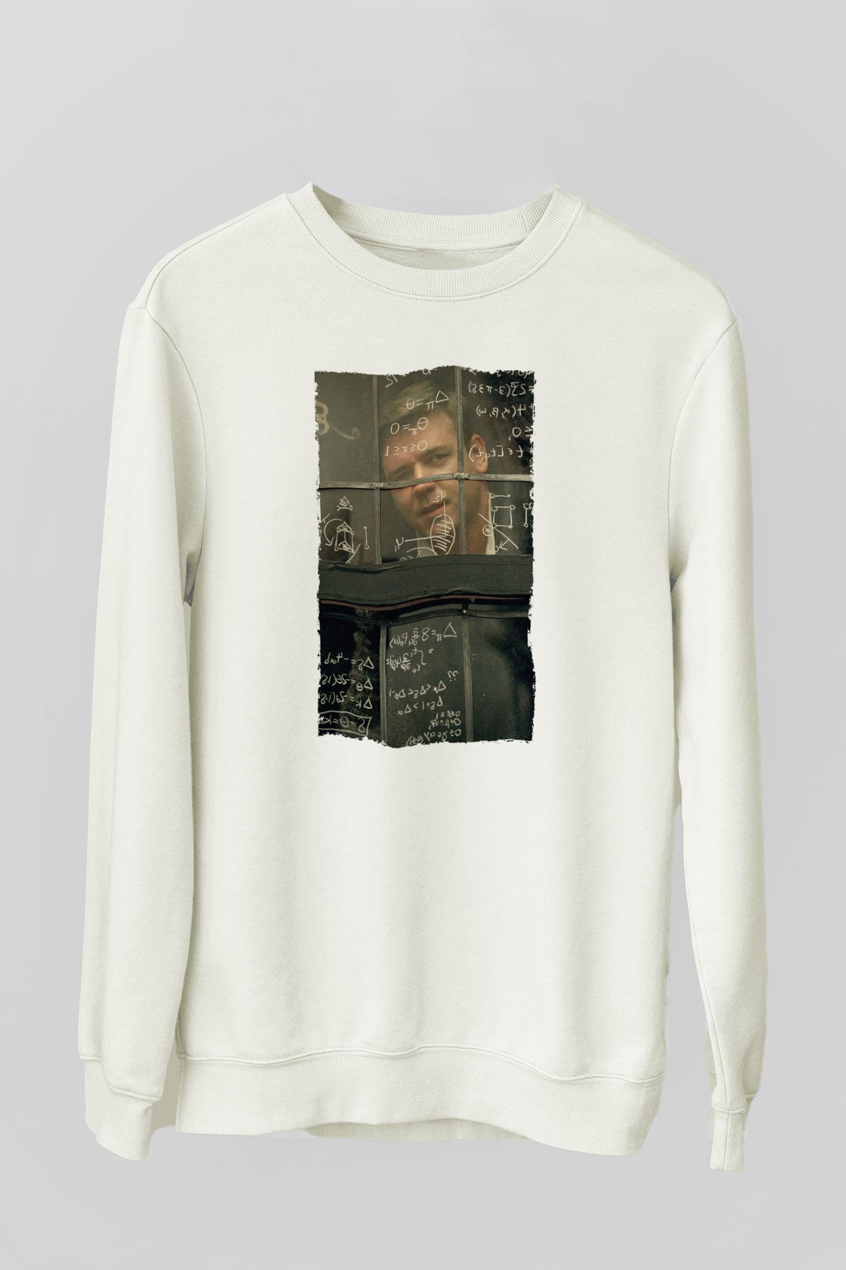 Unisex Akıl Oyunları - A Beautiful Mind Baskılı Beyaz Sweatshirt