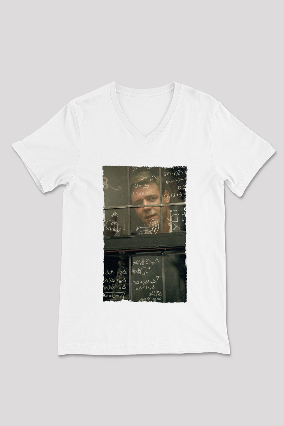Unisex Akıl Oyunları - A Beautiful Mind Baskılı Beyaz V Yaka Tshirt