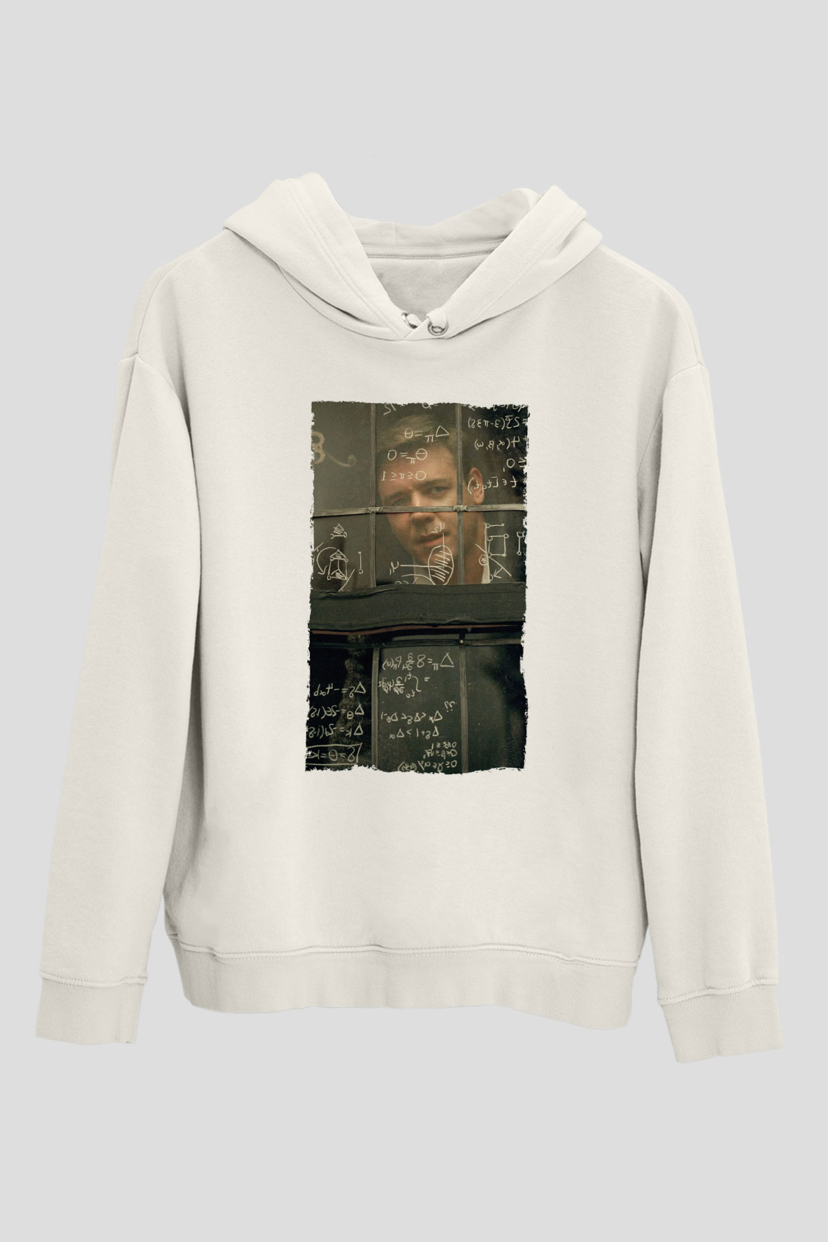 Unisex Akıl Oyunları - A Beautiful Mind Baskılı Beyaz Kapüşonlu Sweatshirt