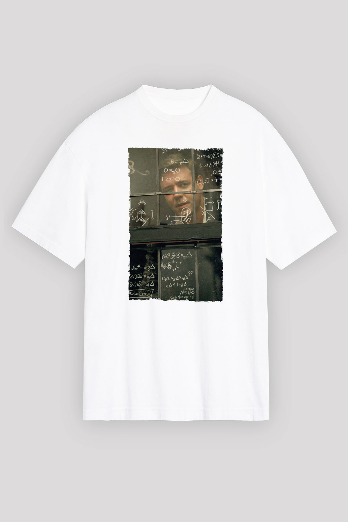 Unisex Akıl Oyunları - A Beautiful Mind Baskılı Beyaz Oversize Oversize T-shirt