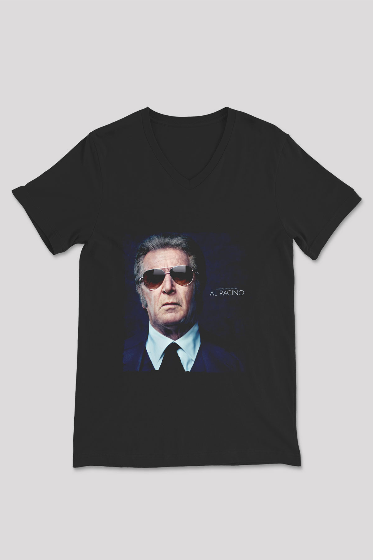 Unisex Al Pacino Baskılı Siyah V Yaka T-shirt