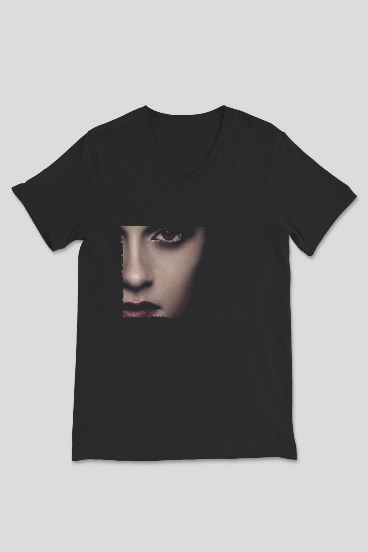 Unisex Alacakaranlık Efsanesi (The Twilight Saga) Baskılı Siyah V Yaka T-shirt