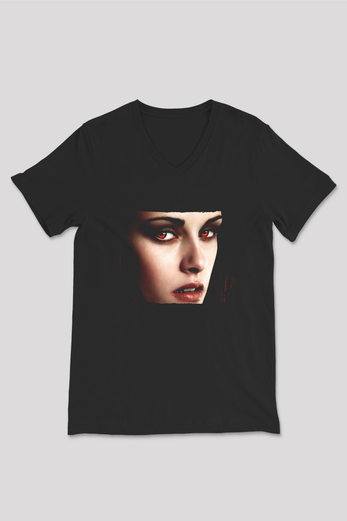 Unisex Alacakaranlık Efsanesi (The Twilight Saga) Baskılı Siyah V Yaka Tişört