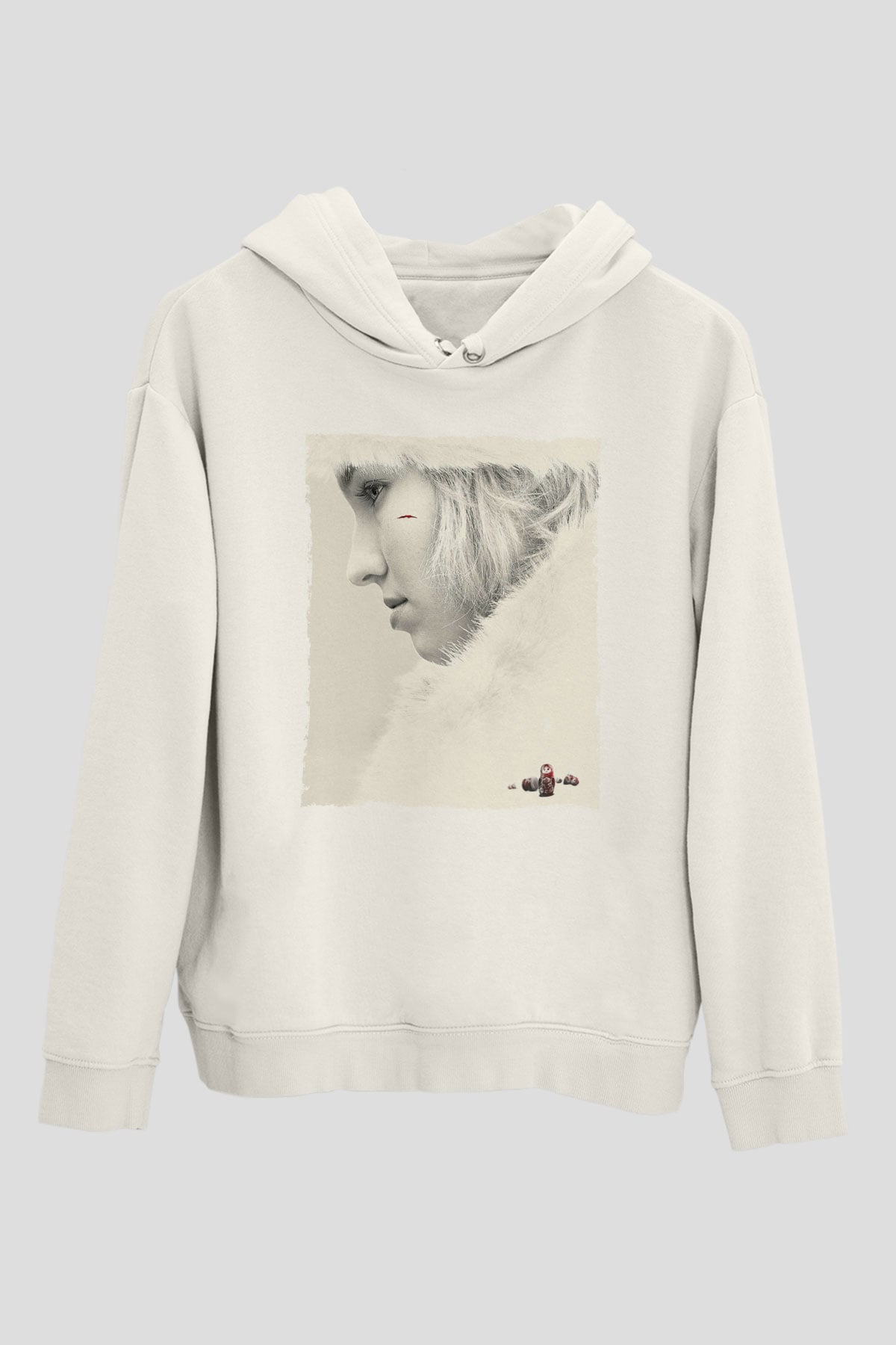 Unisex Anna Baskılı Beyaz Kapüşonlu Sweatshirt