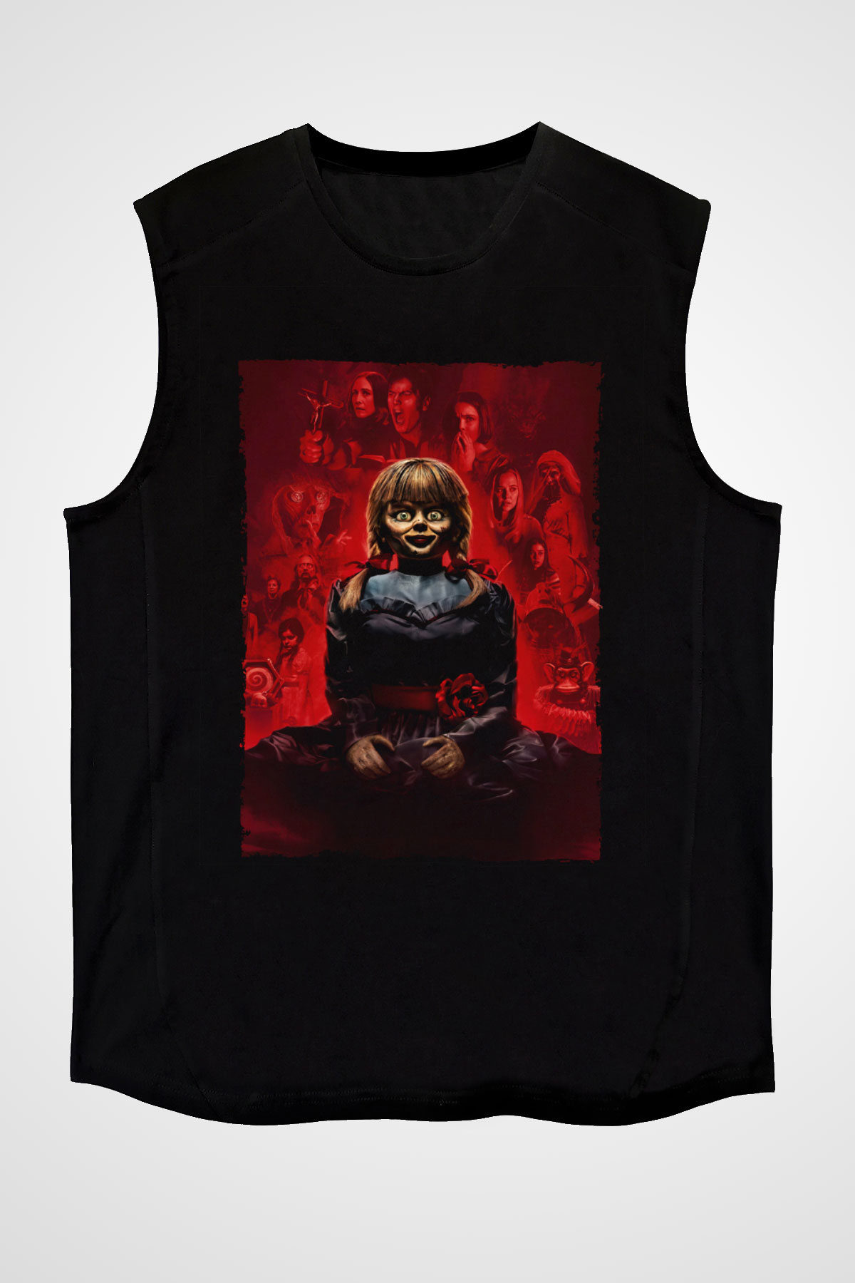 Unisex Annabelle 3 Baskılı Siyah Kolsuz Tişört