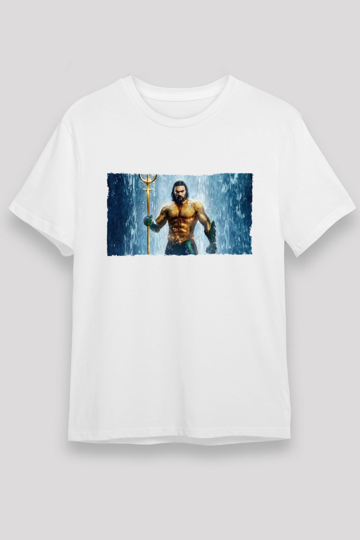 Unisex Aquaman Baskılı Beyaz Tişört