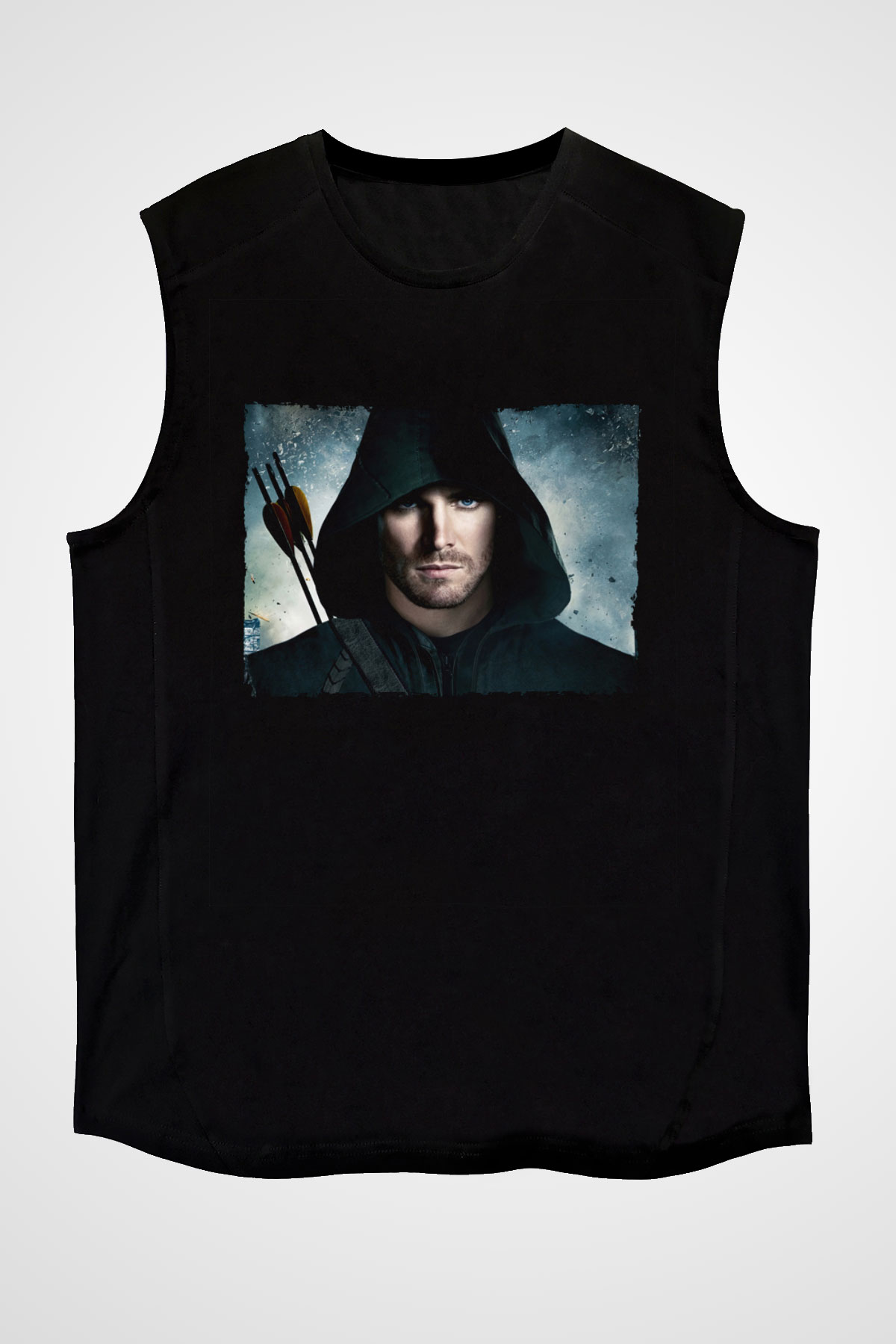 Unisex Arrow Baskılı Siyah Kolsuz T-shirt