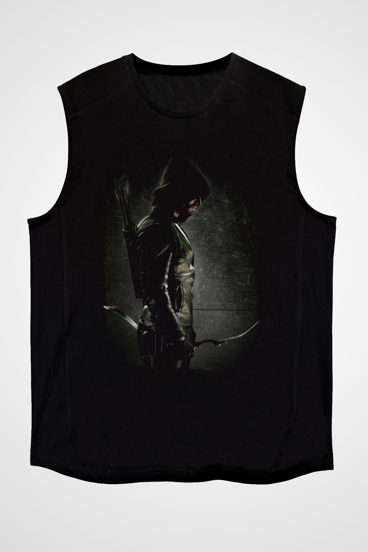 Unisex Arrow Baskılı Siyah Kolsuz Tshirt