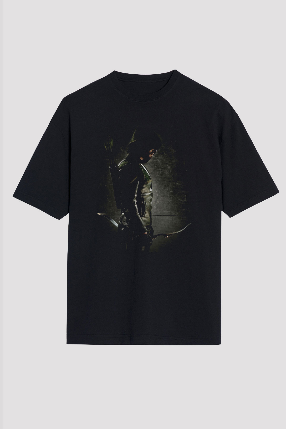Unisex Arrow Baskılı Siyah Oversize Tshirt