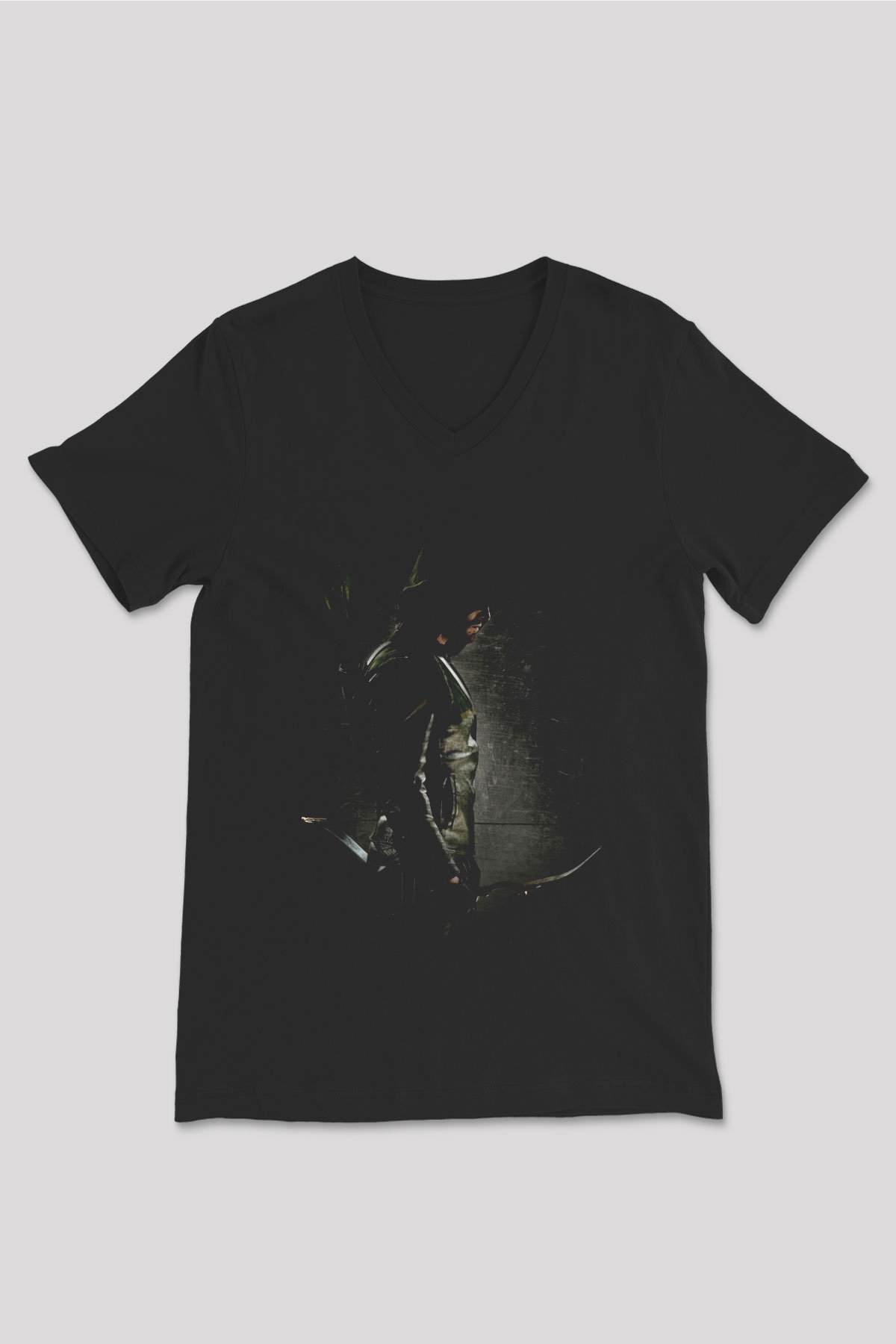 Unisex Arrow Baskılı Siyah V Yaka Tshirt