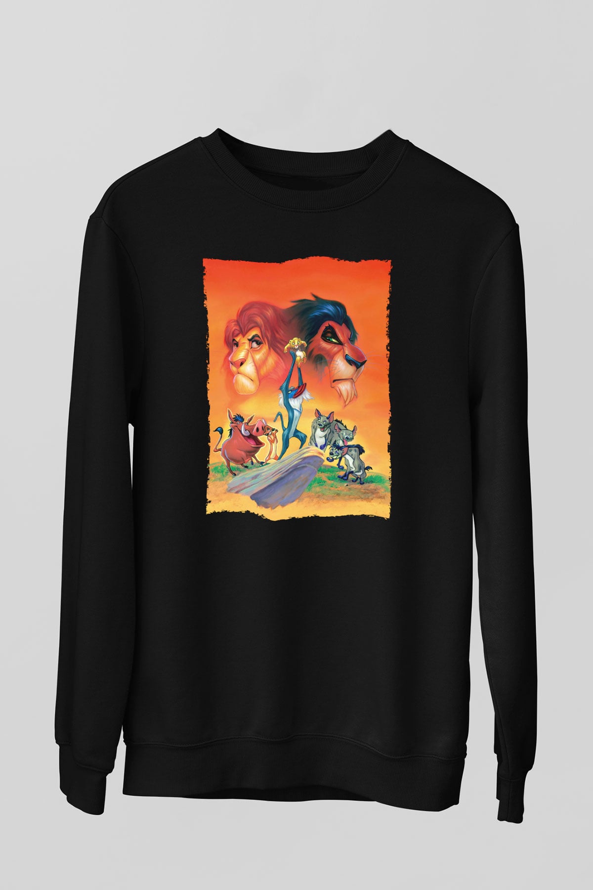 Unisex Aslan Kral (The Lion King) Baskılı Siyah Sweatshirt