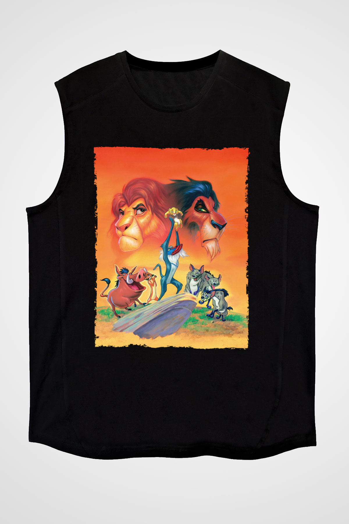 Unisex Aslan Kral (The Lion King) Baskılı Siyah Kolsuz Tshirt