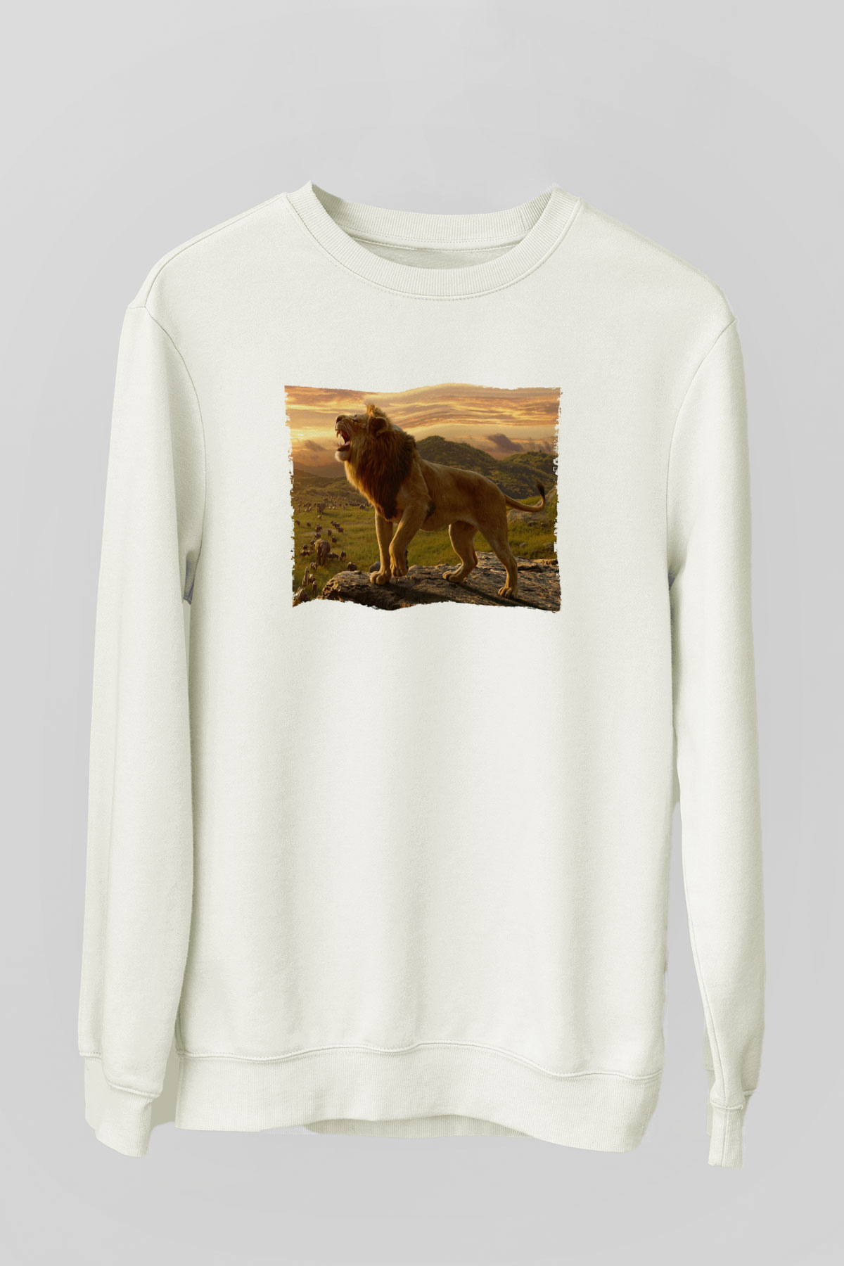 Unisex Aslan Kral (The Lion King) Baskılı Beyaz Sweatshirt