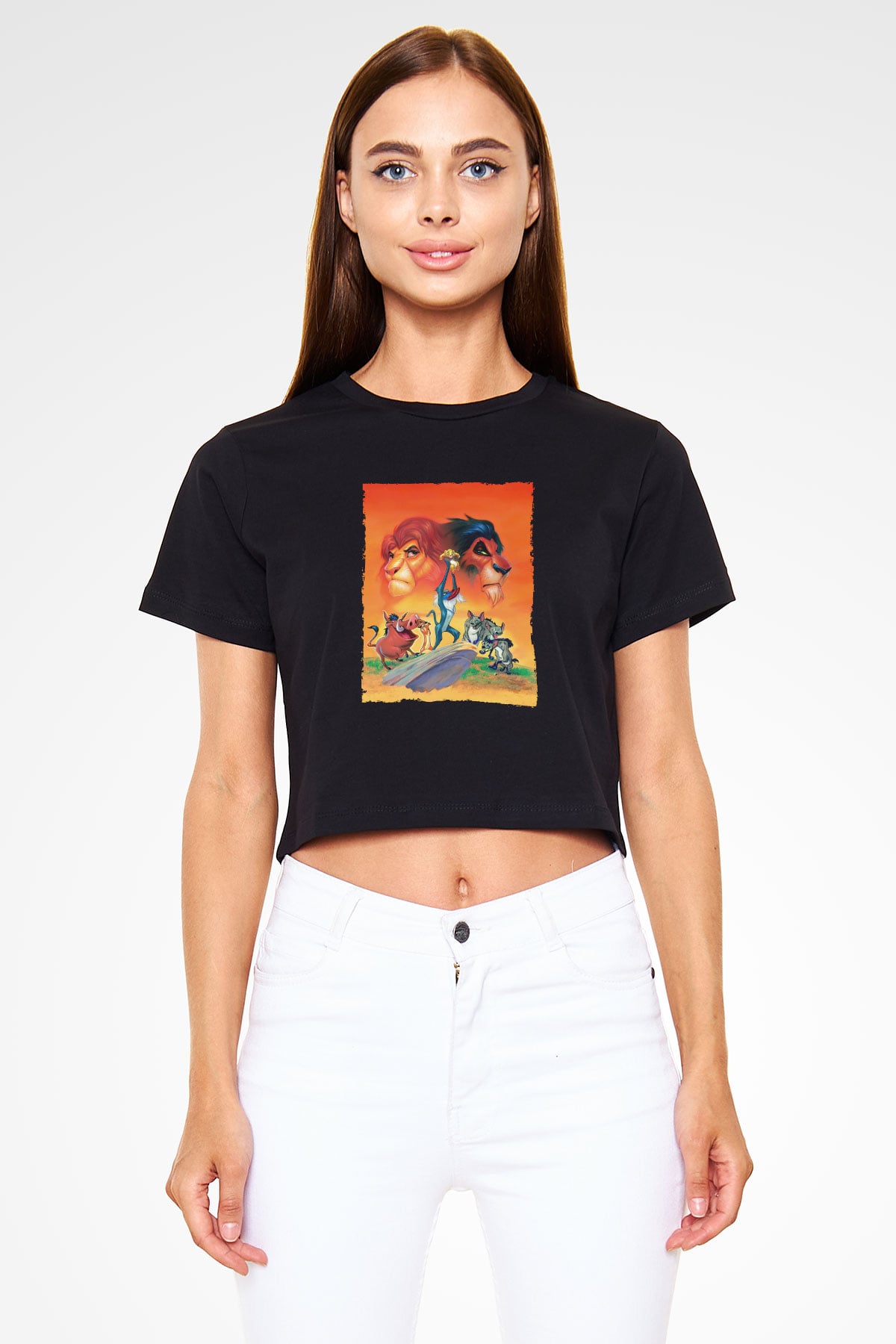 Unisex Aslan Kral (The Lion King) Baskılı Siyah Crop Top Tshirt