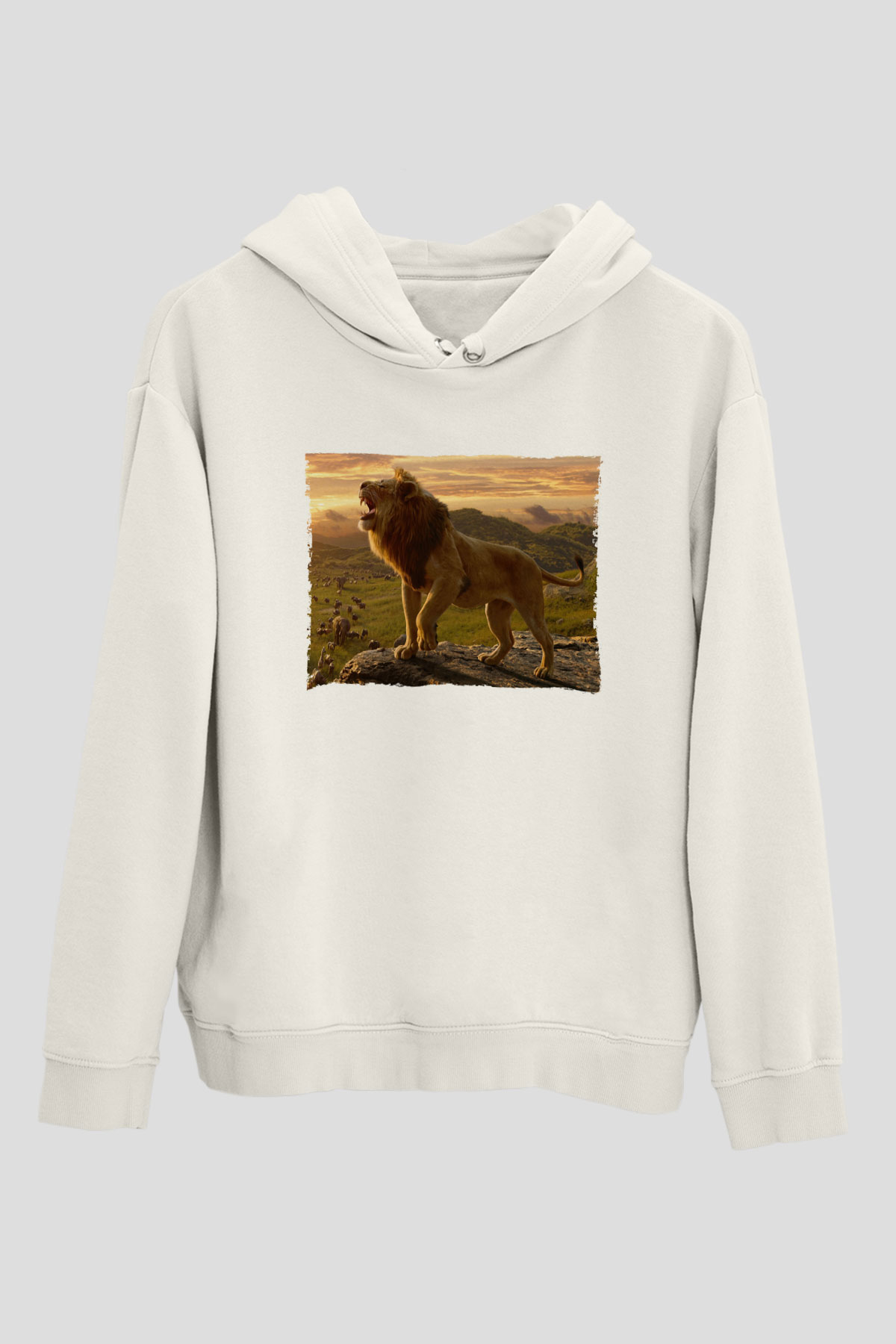 Unisex Aslan Kral (The Lion King) Baskılı Beyaz Kapüşonlu Sweatshirt