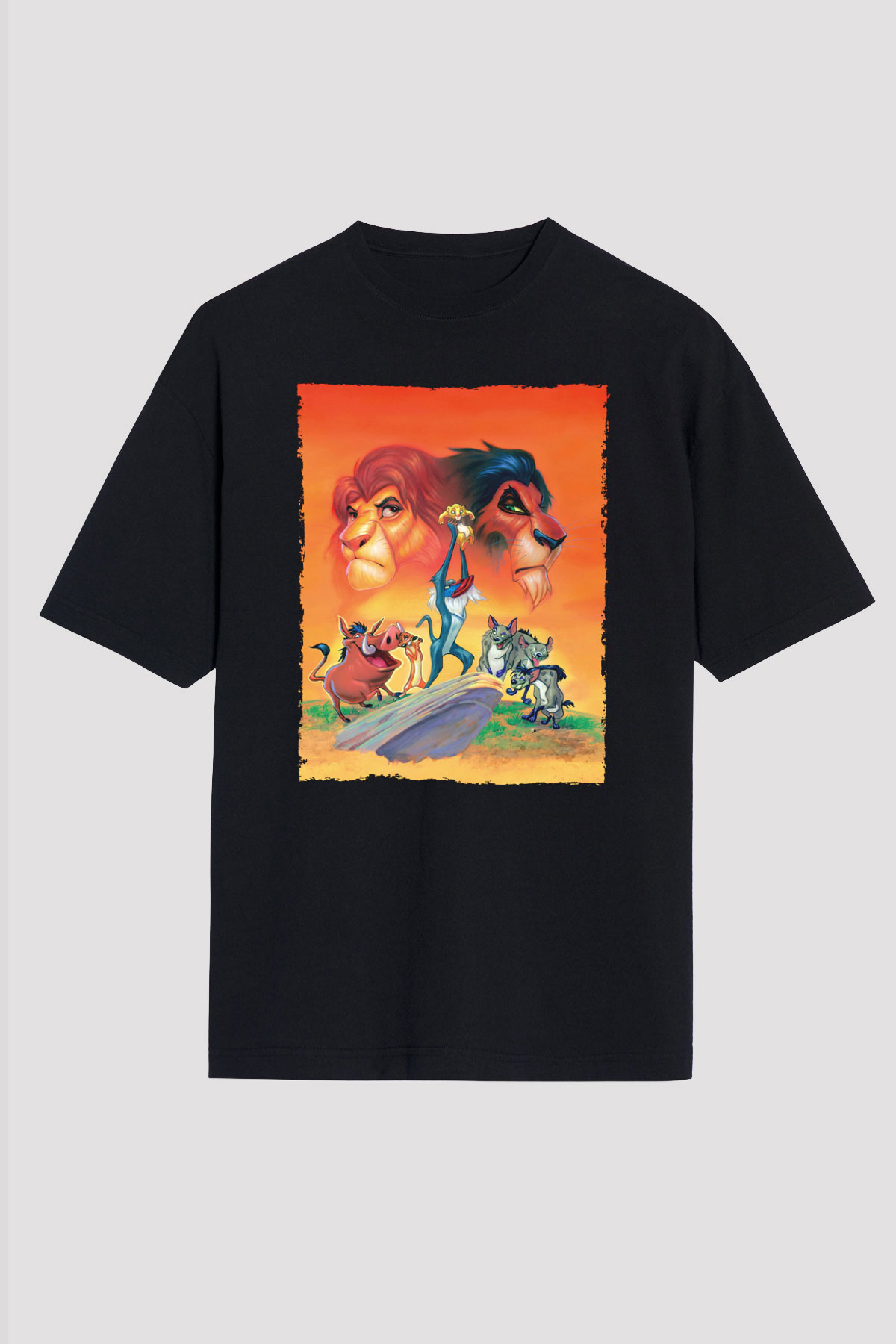 Unisex Aslan Kral (The Lion King) Baskılı Siyah Oversize Tshirt