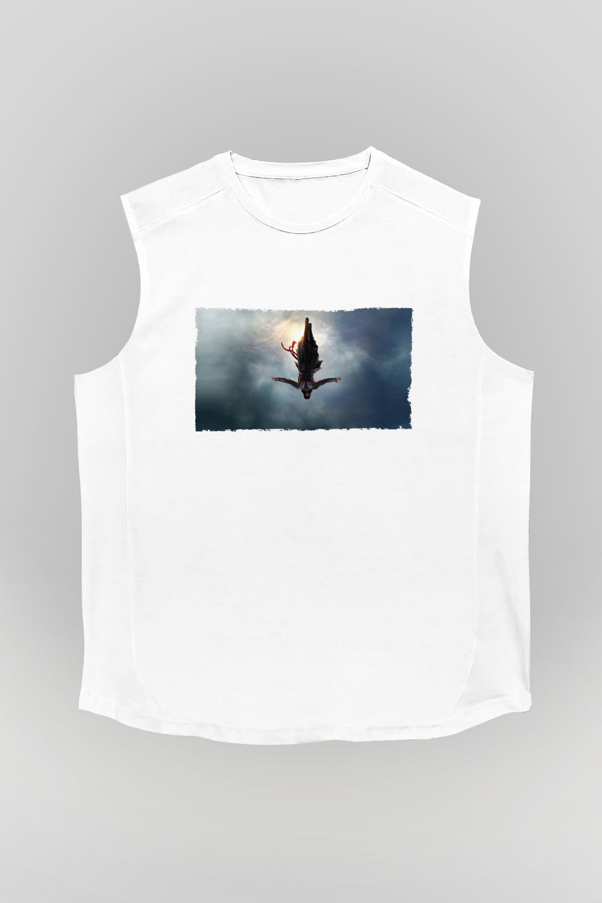 Unisex Assassin's Creed Baskılı Beyaz Kolsuz Tişört