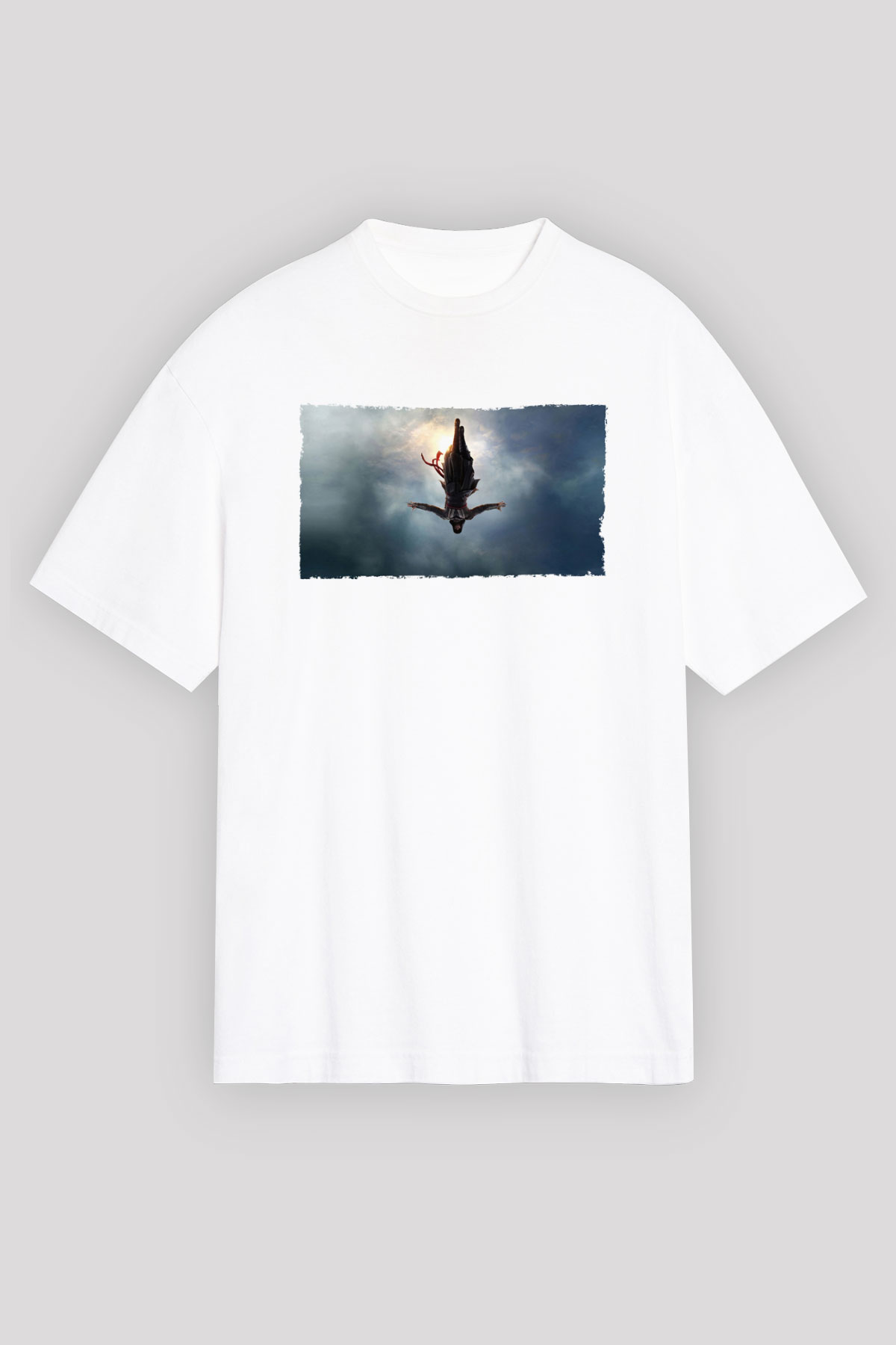 Unisex Assassin's Creed Baskılı Beyaz Oversize Tişört