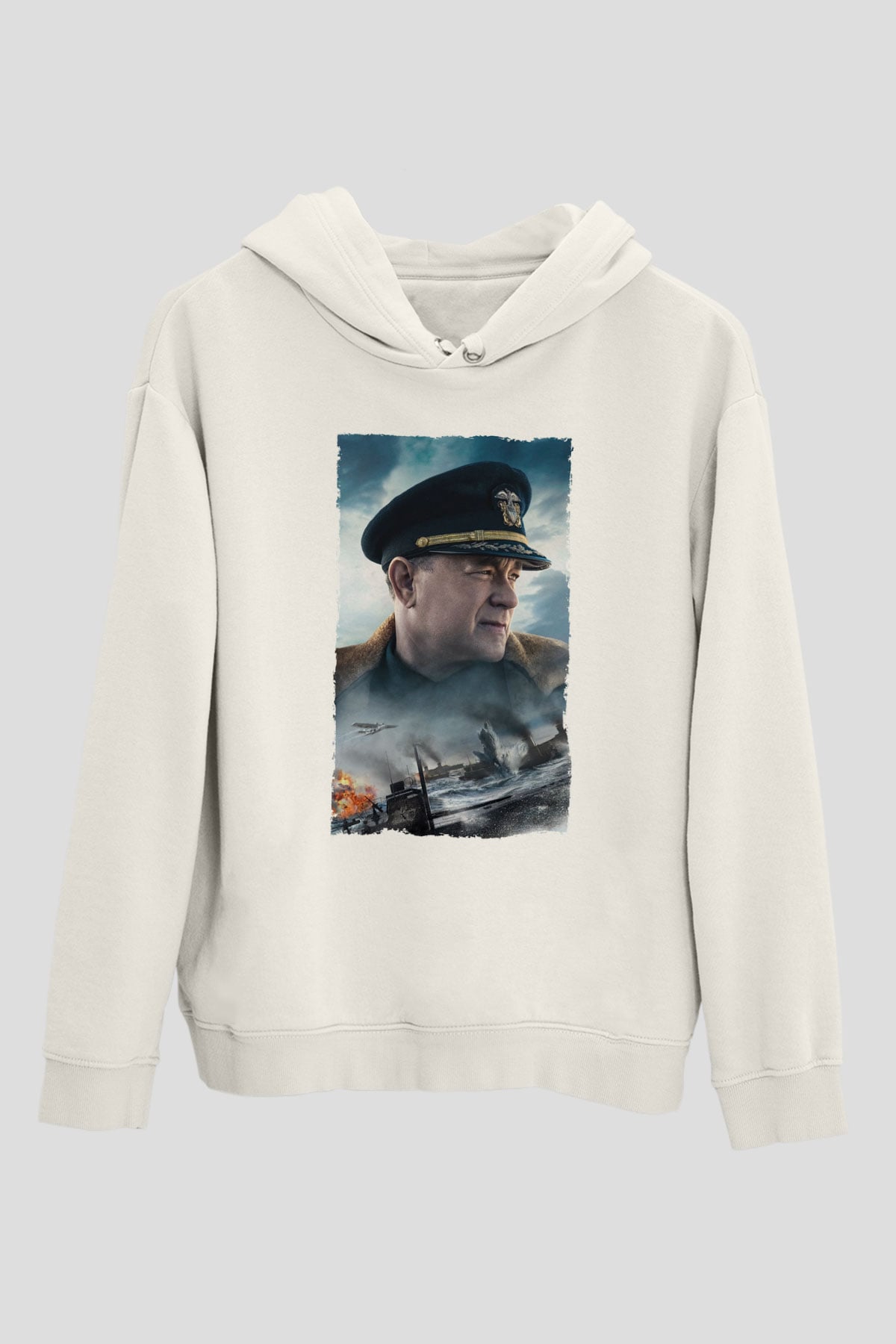 Unisex Atlantik Savaşı (Greyhound) Baskılı Beyaz Kapüşonlu Sweatshirt