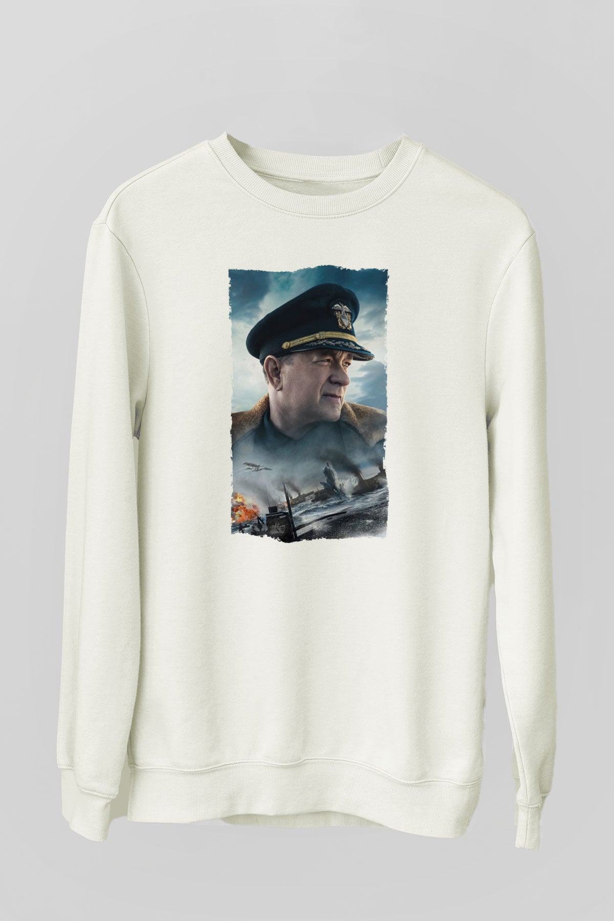 Unisex Atlantik Savaşı (Greyhound) Baskılı Beyaz Sweatshirt