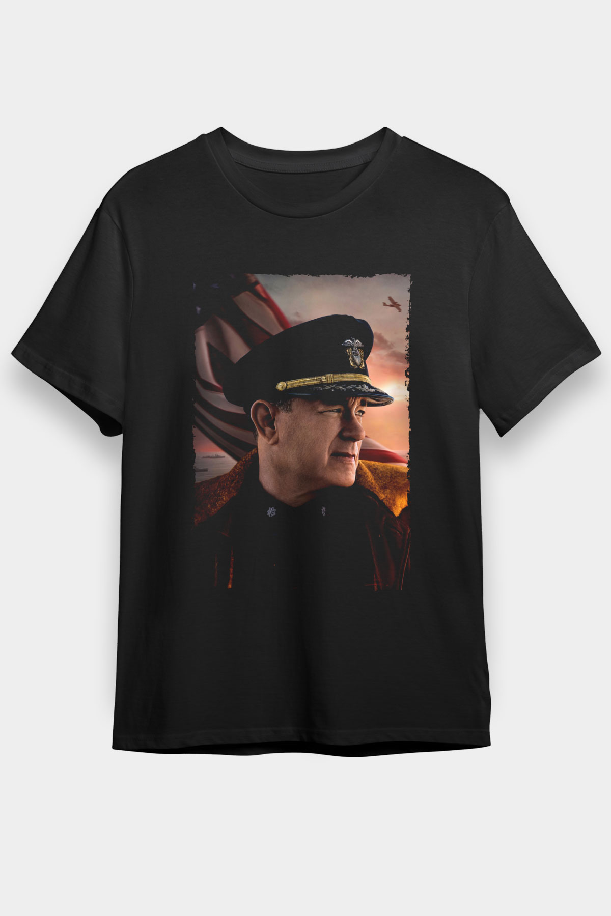Unisex Atlantik Savaşı (Greyhound) Baskılı Siyah Tshirt
