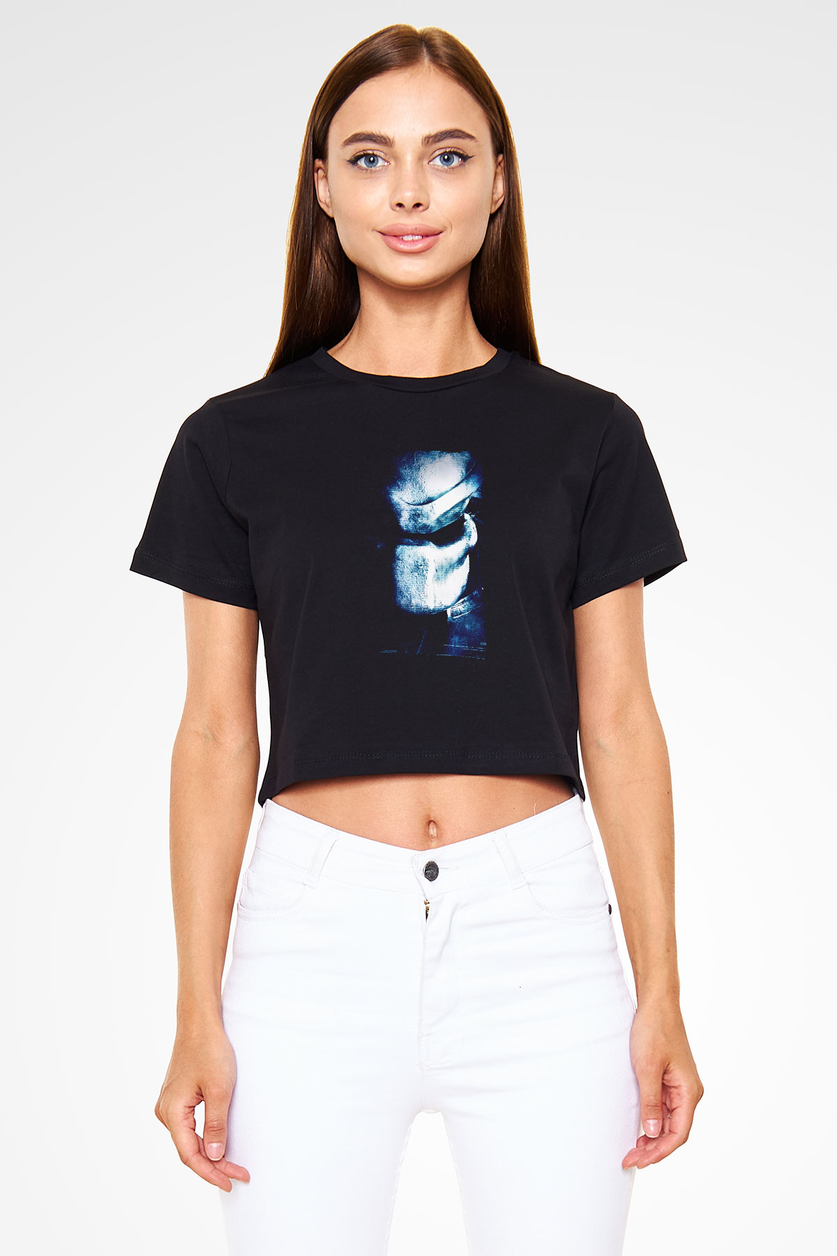 Unisex Av (Predator) Baskılı Siyah Crop Top Tshirt