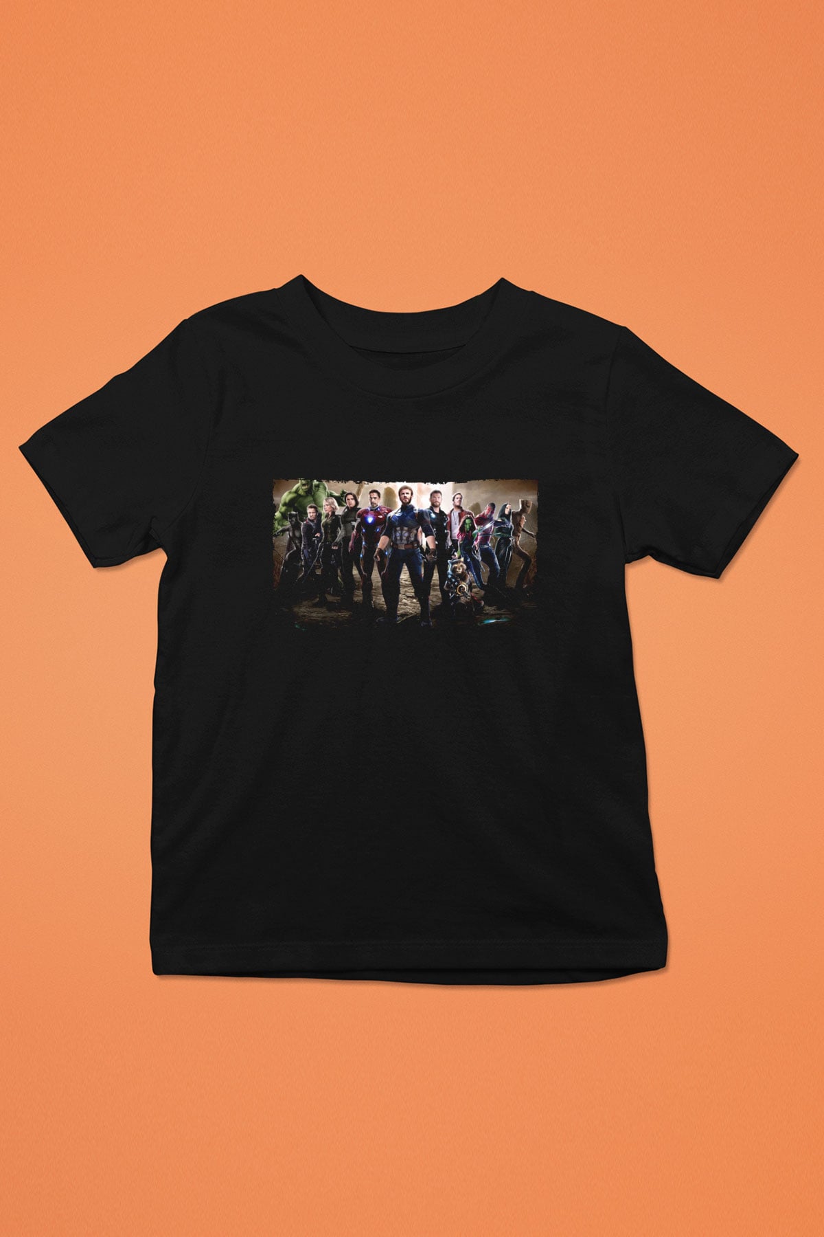 Unisex Avengers Sonsuzluk Savaşı Baskılı Siyah Çocuk T-shirt