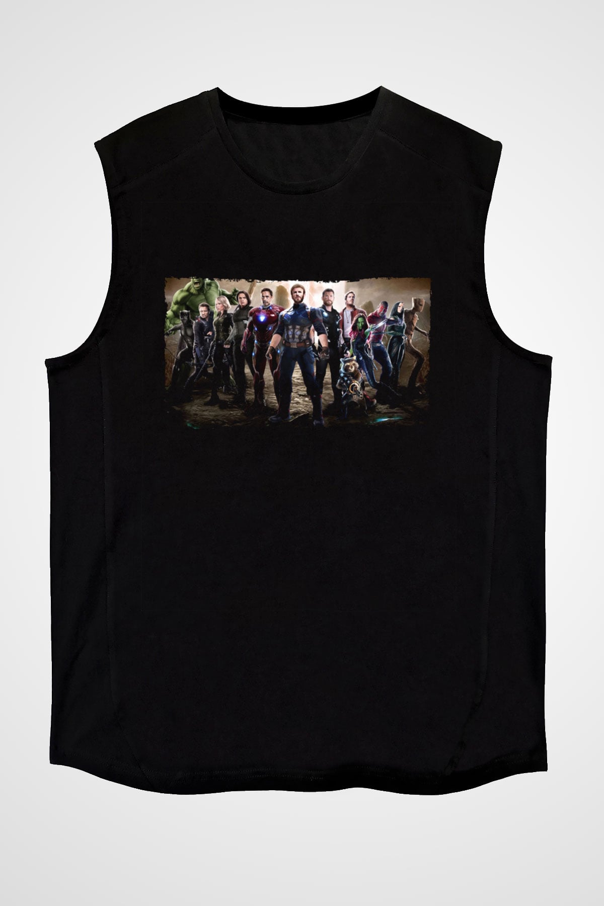 Unisex Avengers Sonsuzluk Savaşı Baskılı Siyah Kolsuz T-shirt