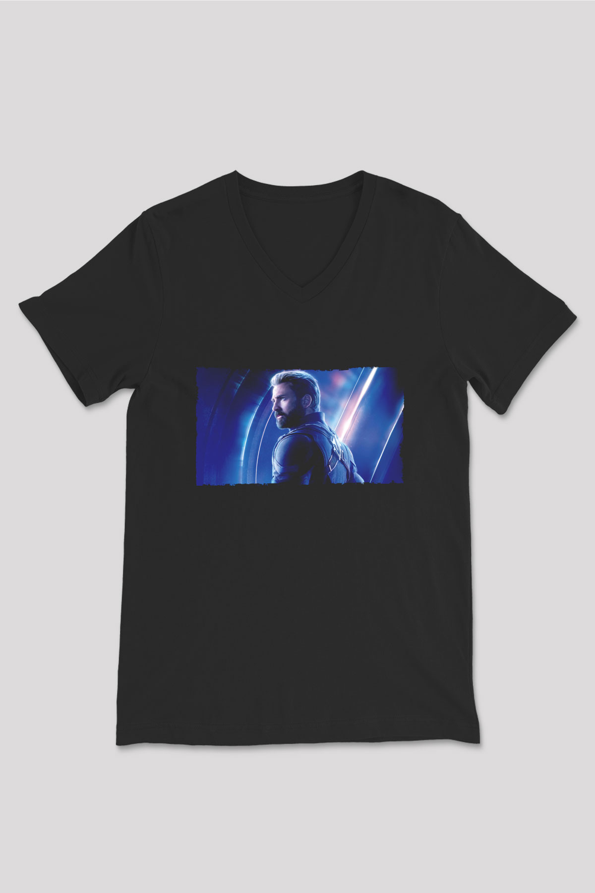 Unisex Avengers Sonsuzluk Savaşı Baskılı Siyah V Yaka Tişört