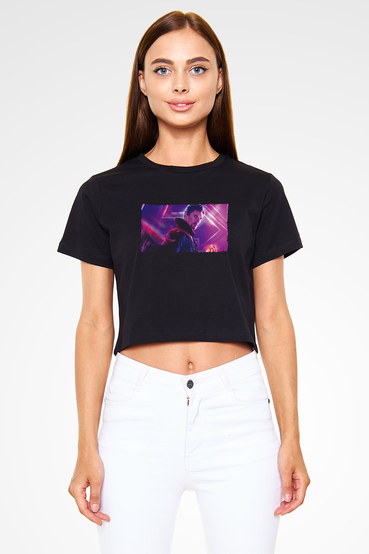 Unisex Avengers Sonsuzluk Savaşı Baskılı Siyah Crop Top Tshirt