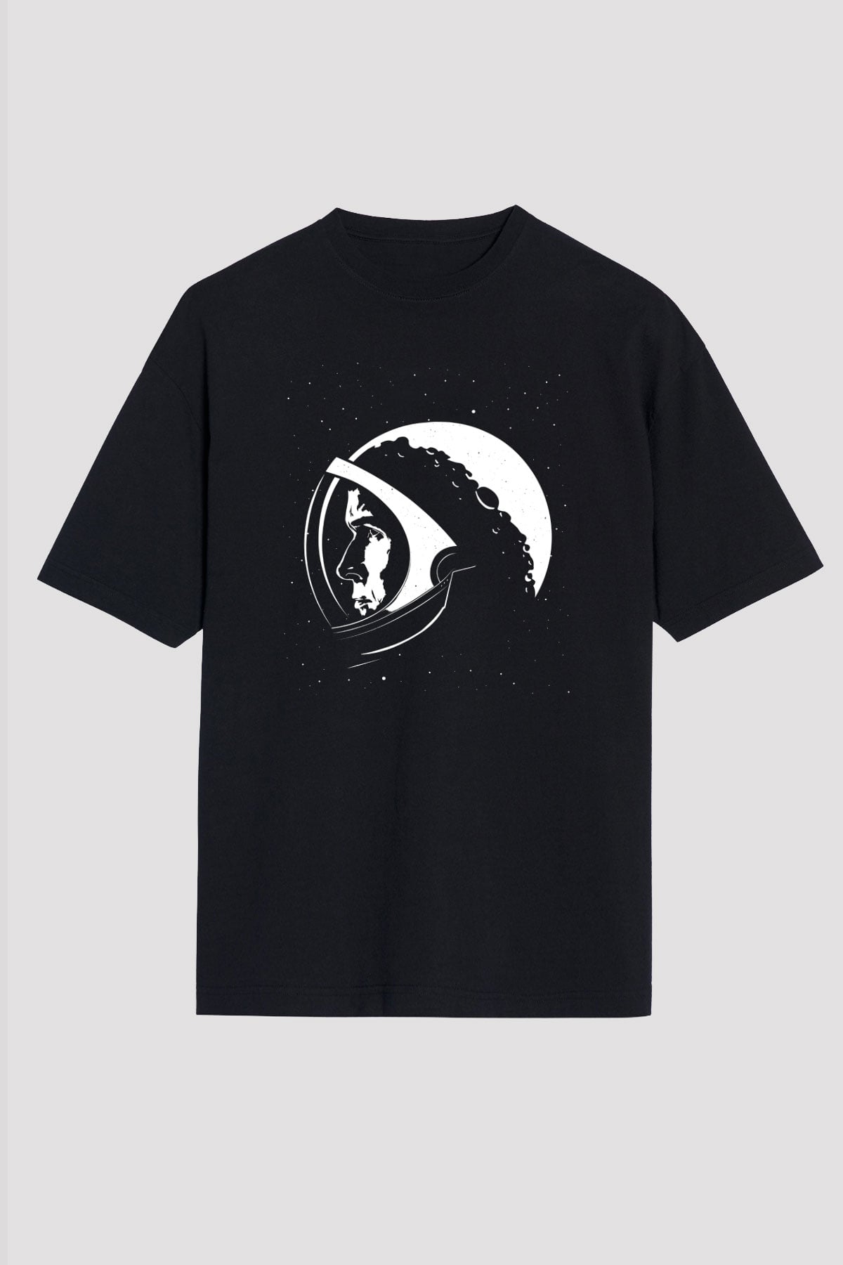 Unisex Ay'da İlk İnsan (First Man) Baskılı Siyah Oversize Tişört