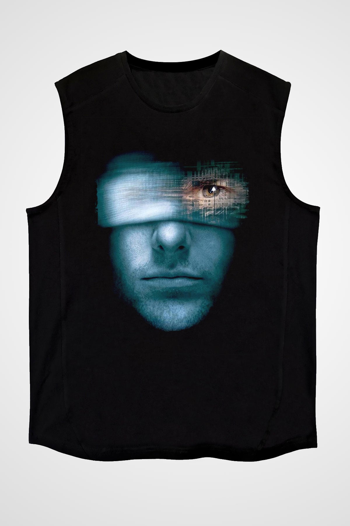 Unisex Azınlık Raporu (Minority Report) Baskılı Siyah Kolsuz T-shirt