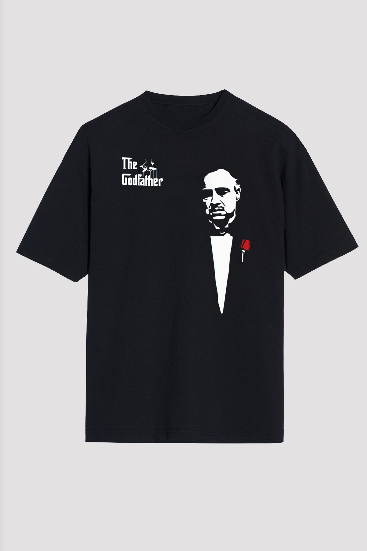 Unisex Baba (The Godfather) Baskılı Siyah Unisex Oversize Tişört