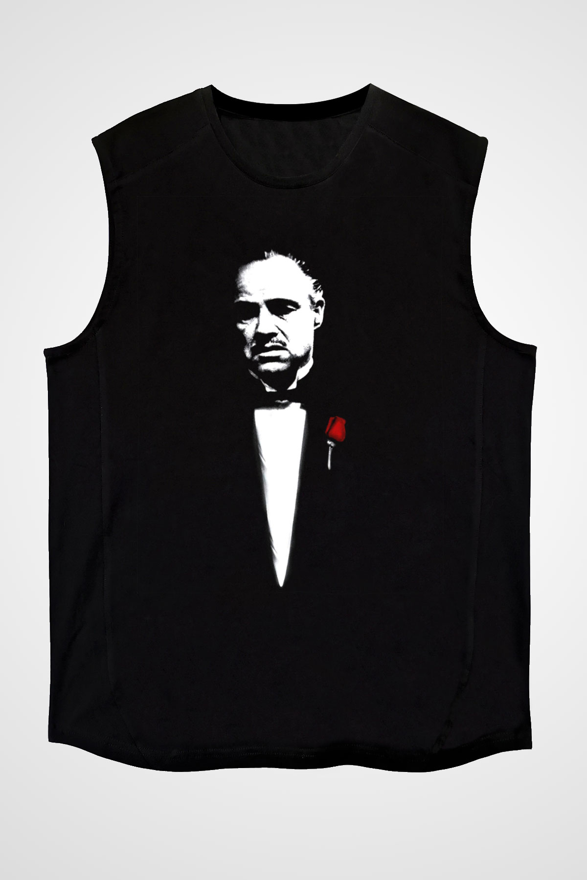 Unisex Baba (The Godfather) Baskılı Siyah Kolsuz Tişört