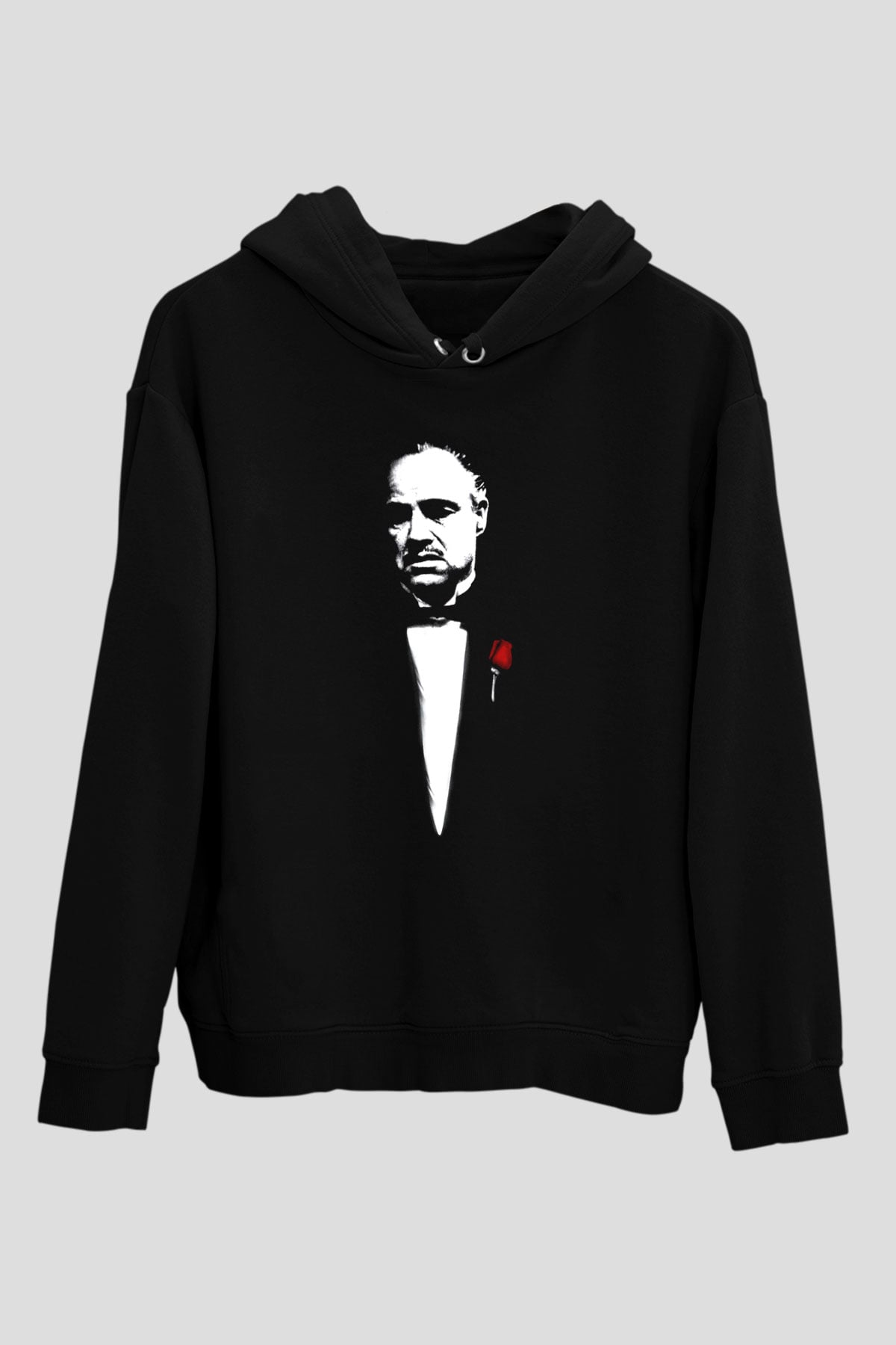 Unisex Baba (The Godfather) Baskılı Siyah Kapüşonlu Sweatshirt