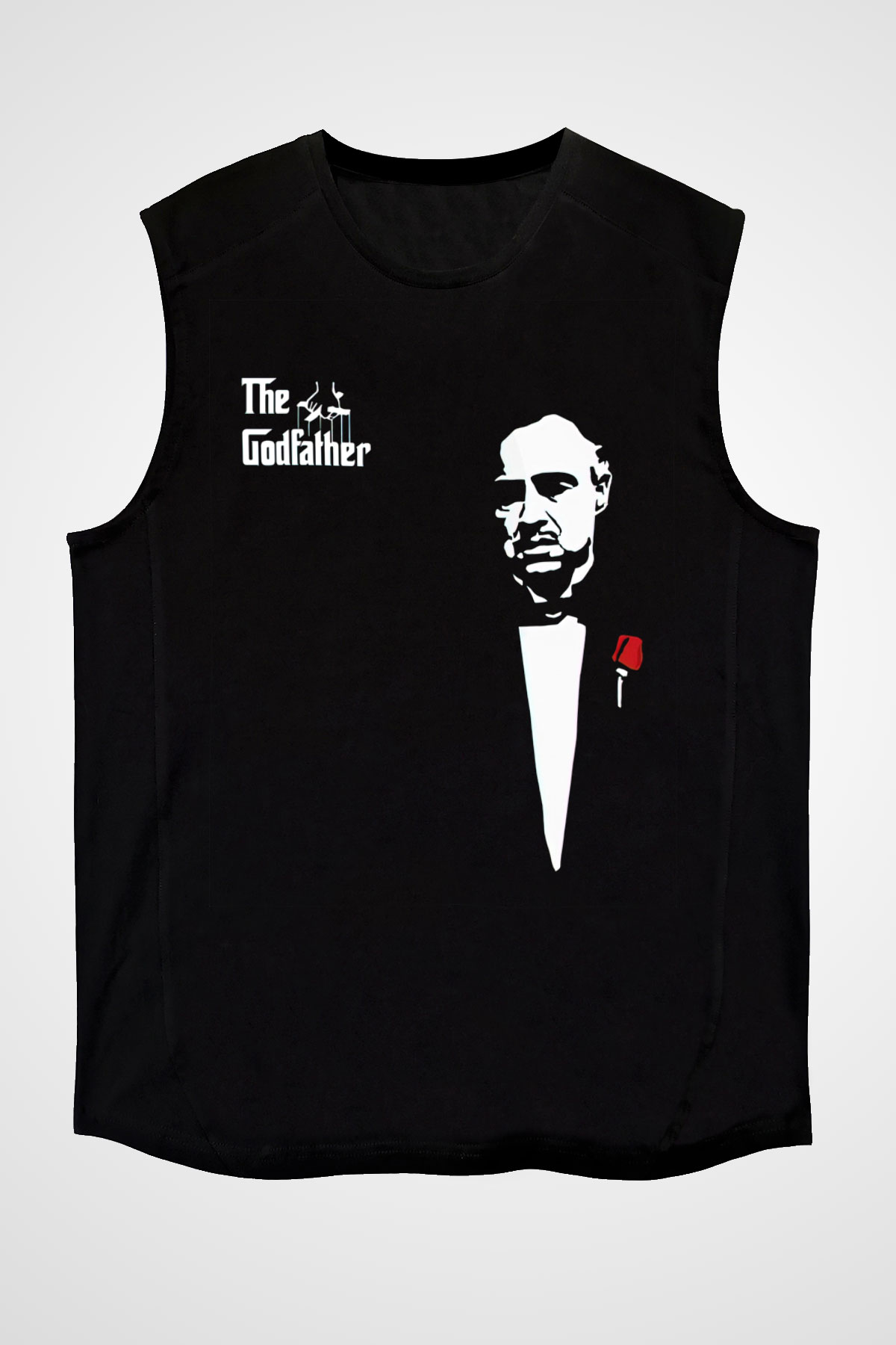 Unisex Baba (The Godfather) Baskılı Siyah Unisex Kolsuz Tişört