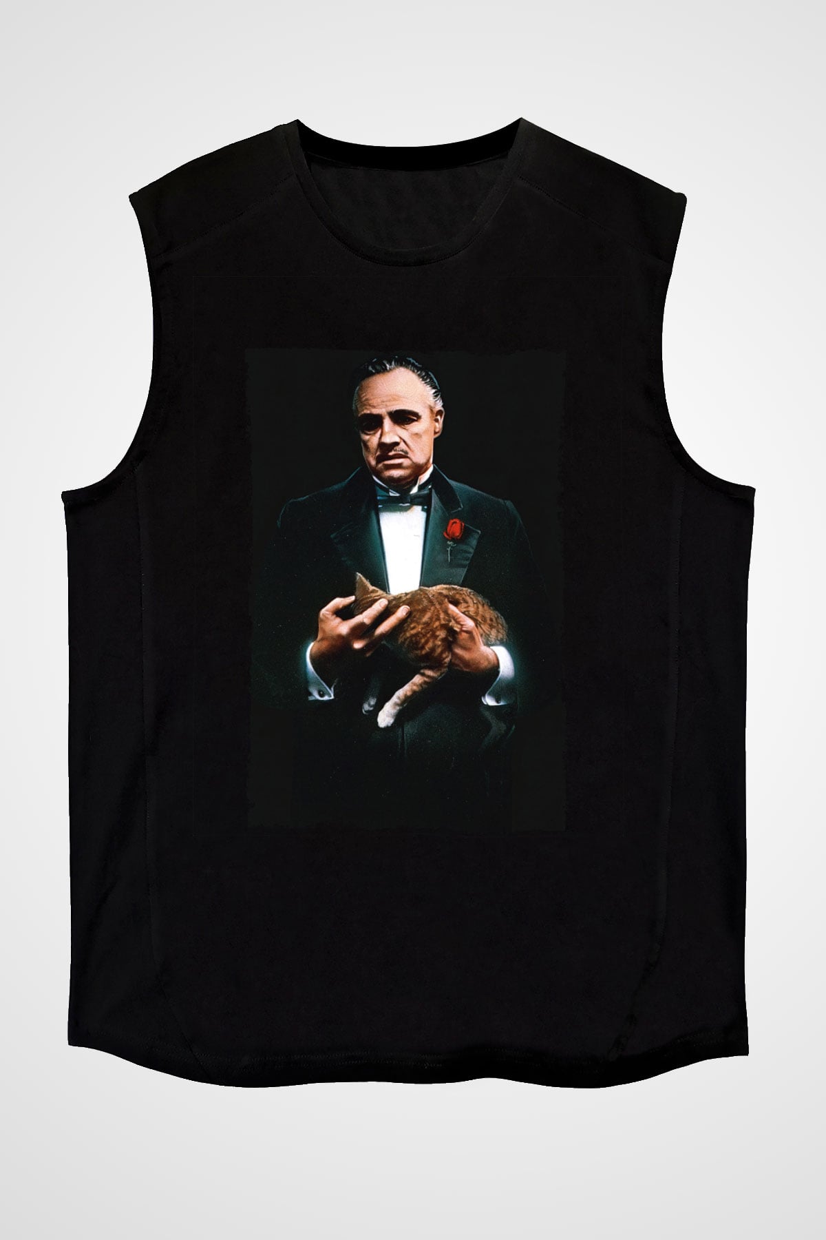 Unisex Baba (The Godfather) Baskılı Siyah Kolsuz T-shirt