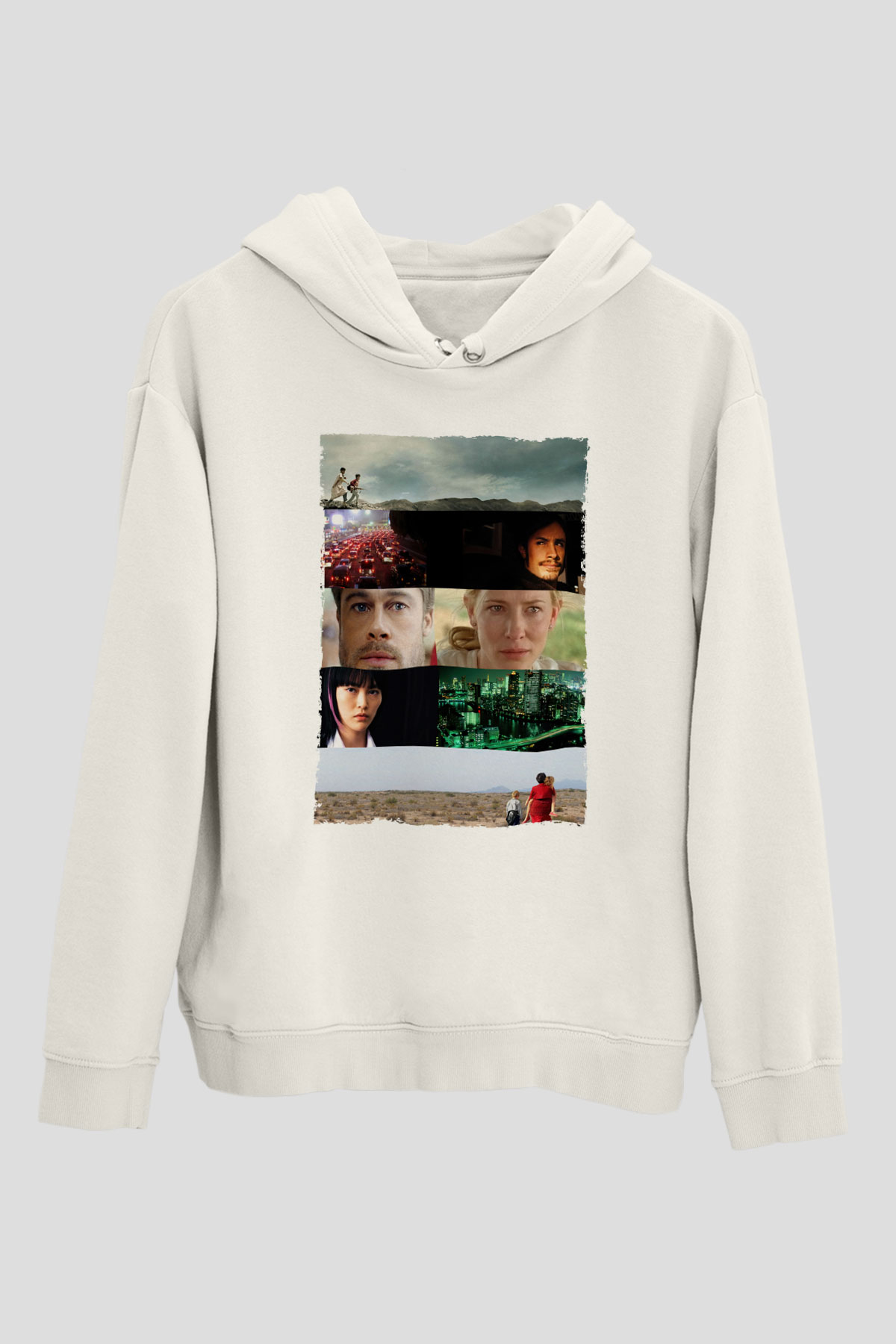 Unisex Babel - Babil Baskılı Beyaz Kapüşonlu Sweatshirt