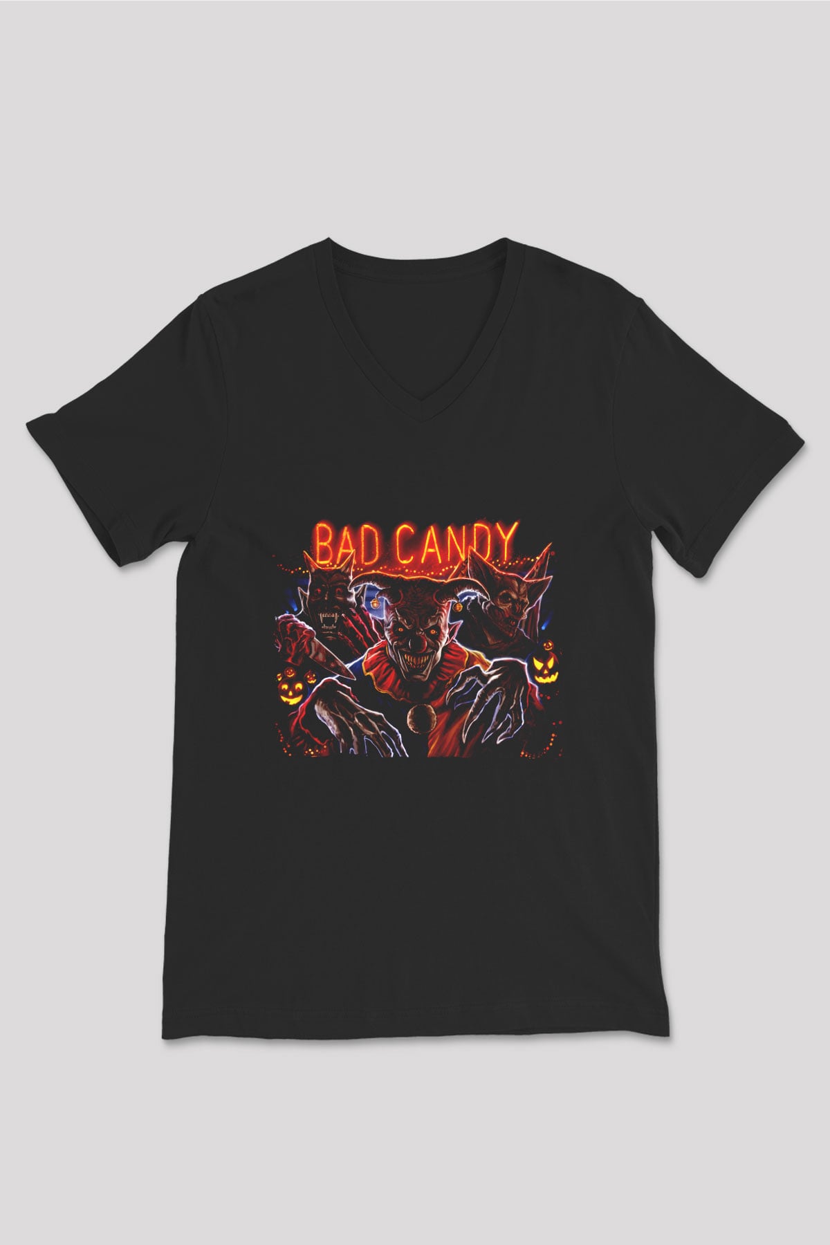 Unisex Bad Candy Baskılı Siyah V Yaka Tshirt