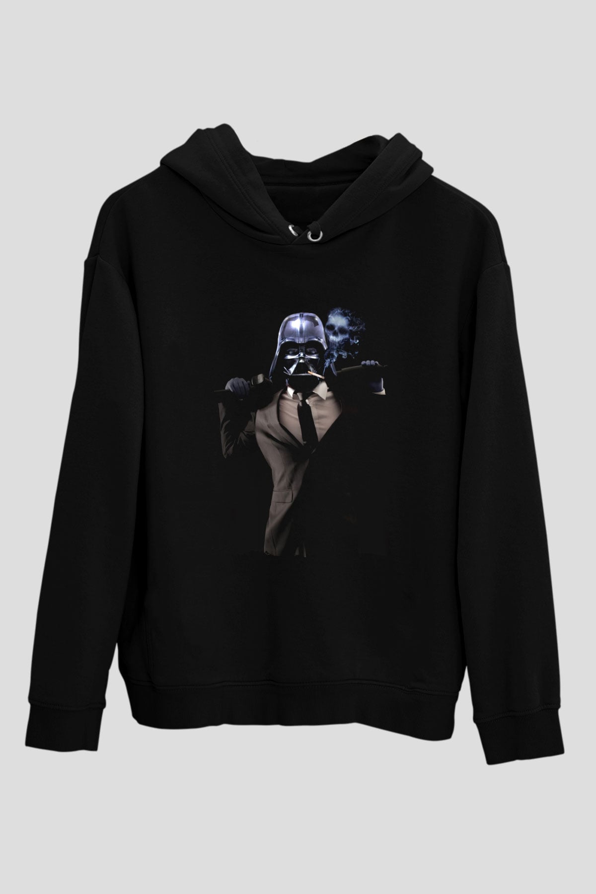 Unisex Badass Vader Baskılı Siyah Kapüşonlu Sweatshirt