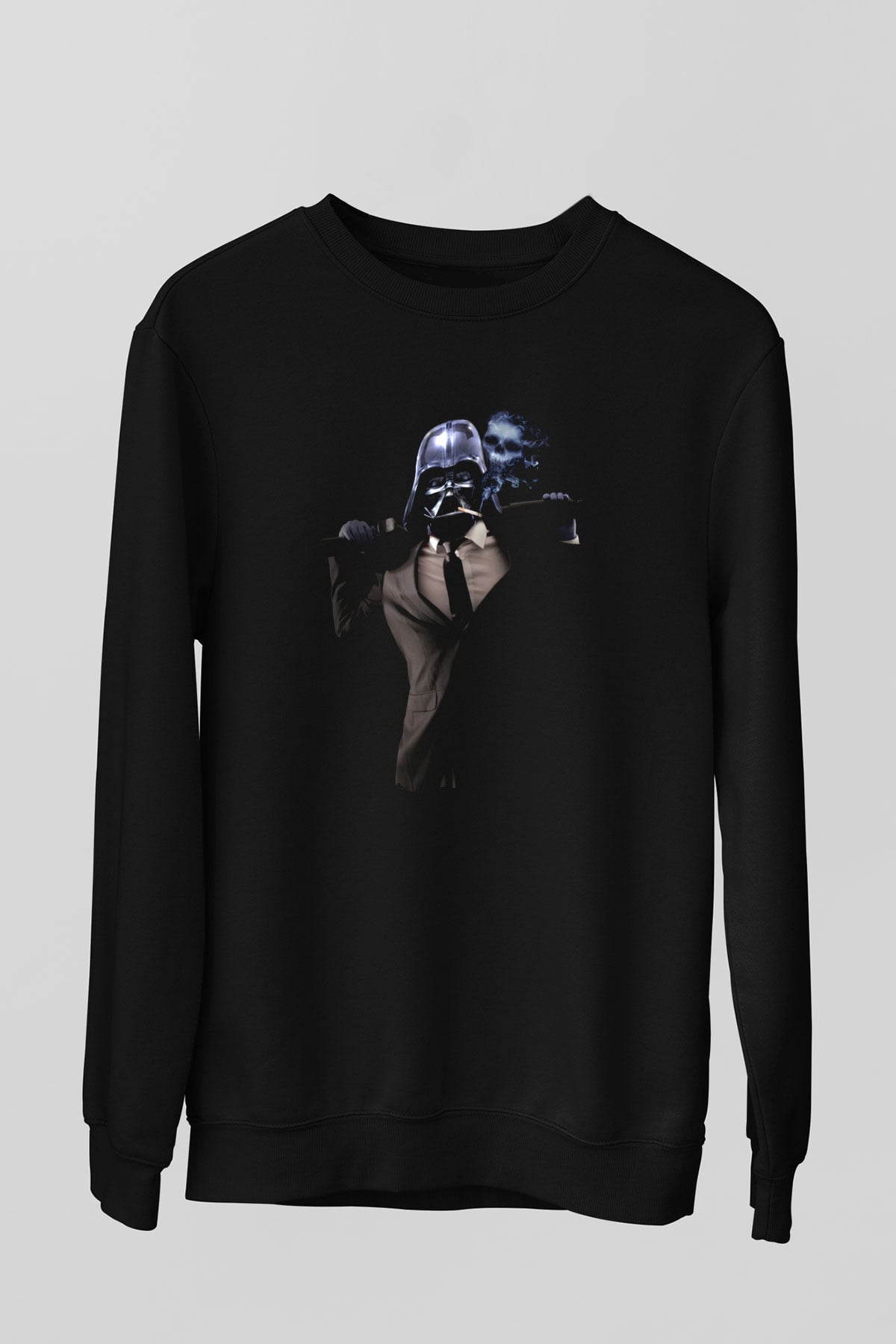 Unisex Badass Vader Baskılı Siyah Sweatshirt