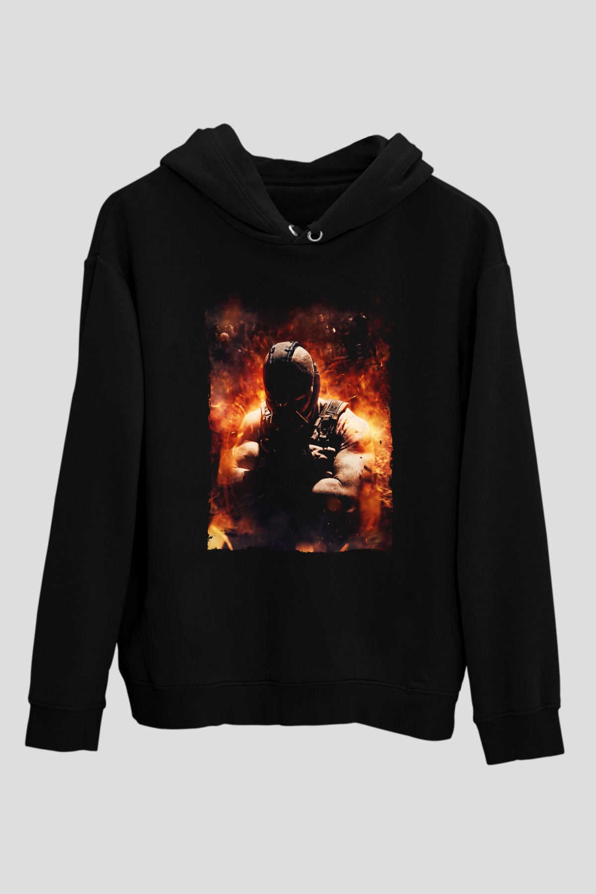 Unisex Bane Baskılı Siyah Kapüşonlu Sweatshirt