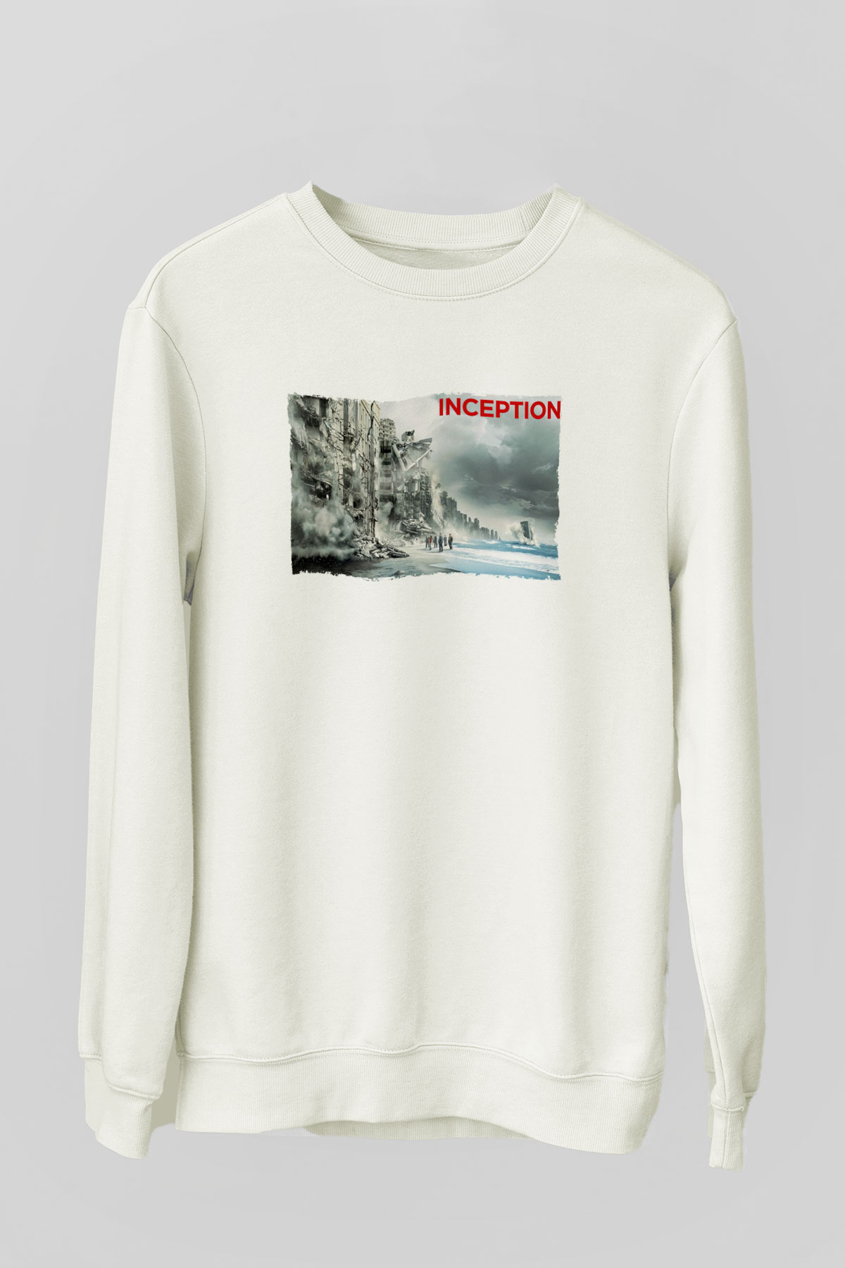 Unisex Başlangıç - Inception Baskılı Beyaz Sweatshirt