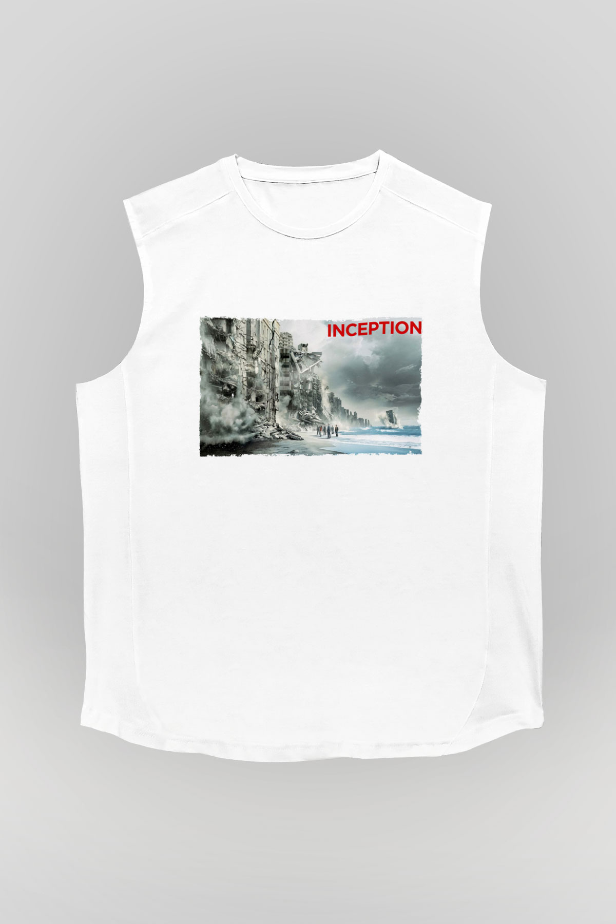 Unisex Başlangıç - Inception Baskılı Beyaz Kolsuz Tshirt